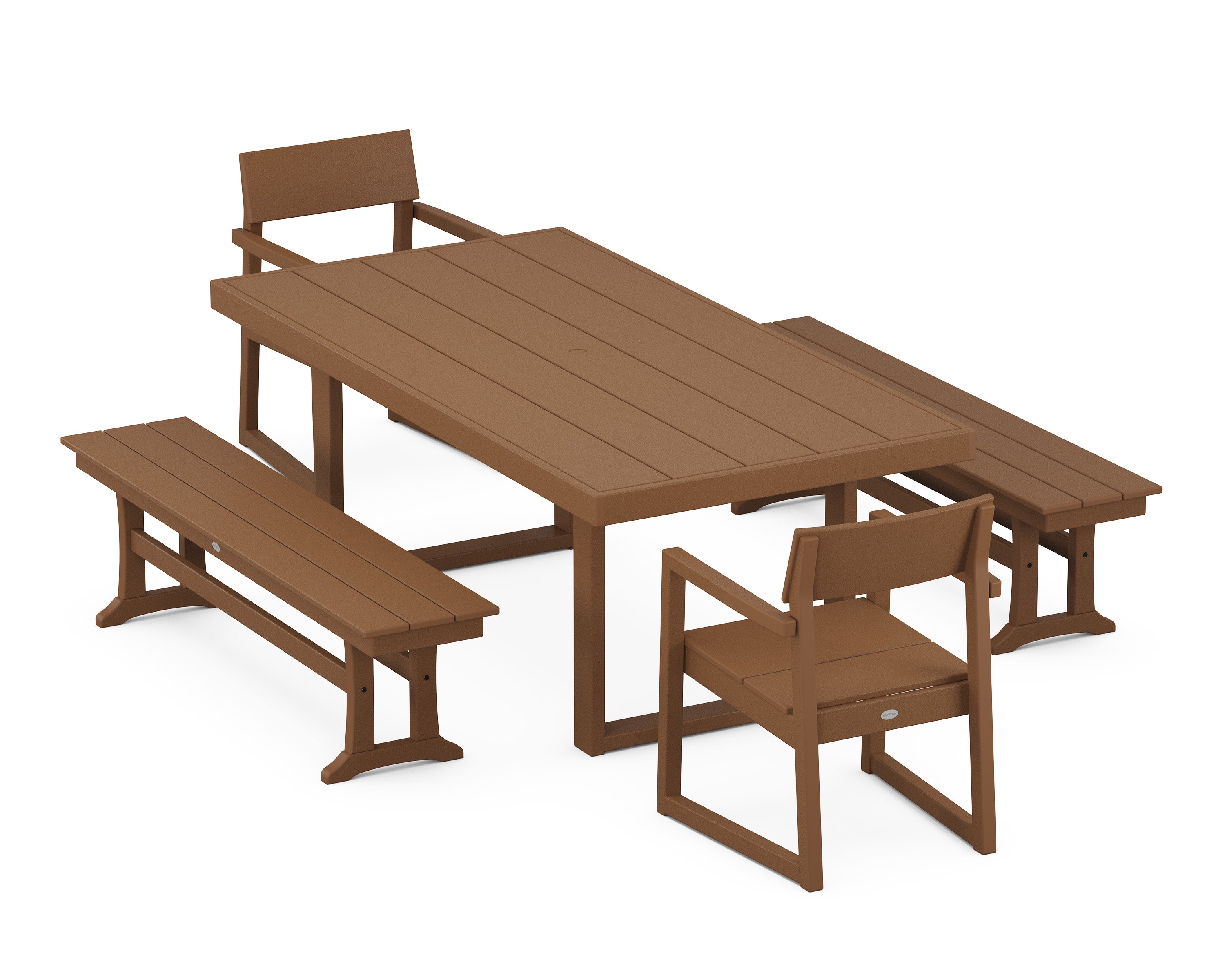 EDGE 5-Piece Dining Set with Benches in Teak
