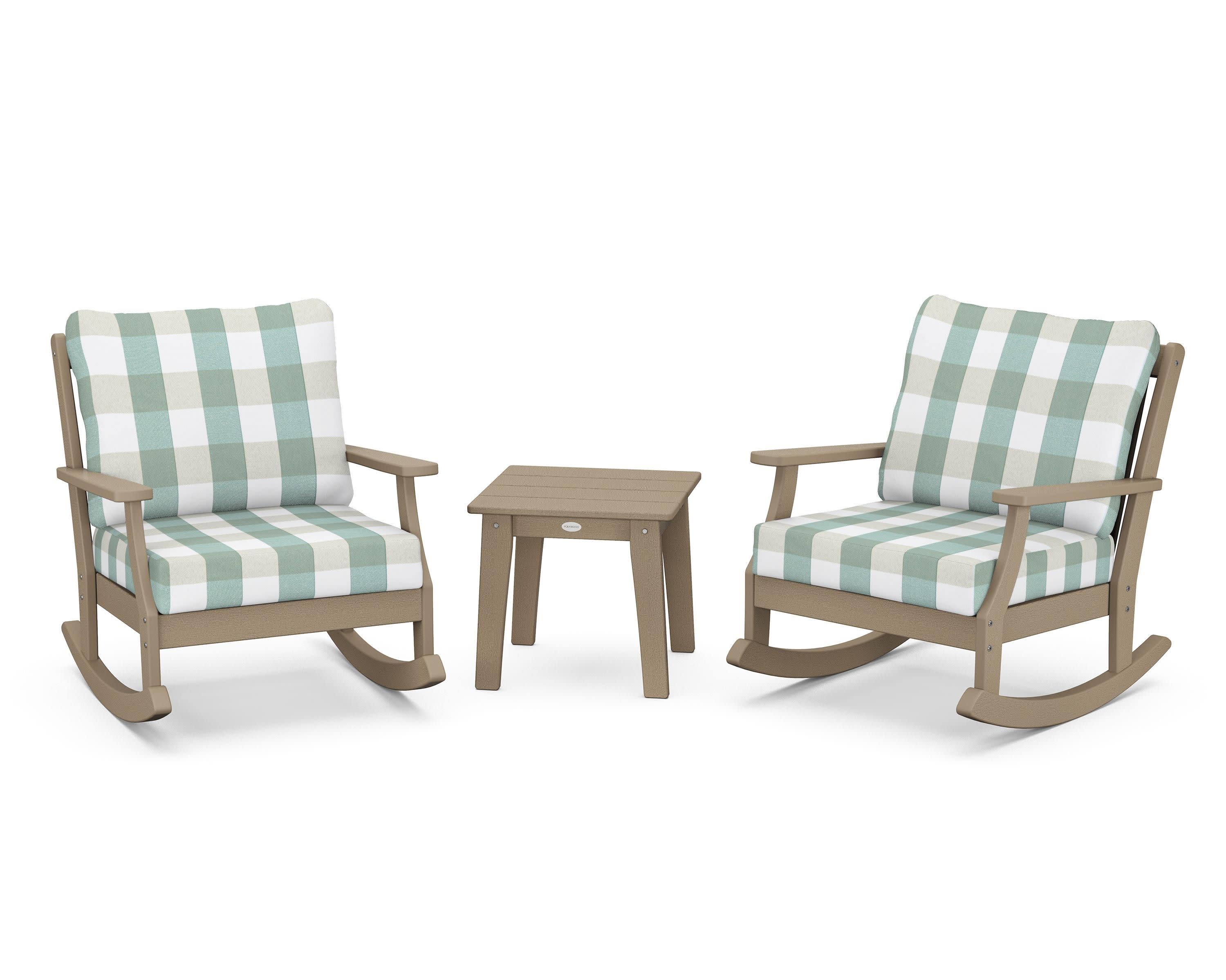 Braxton 3-Piece Deep Seating Rocker Set in Vintage Sahara / Buffalo Plaid Glacier Spa