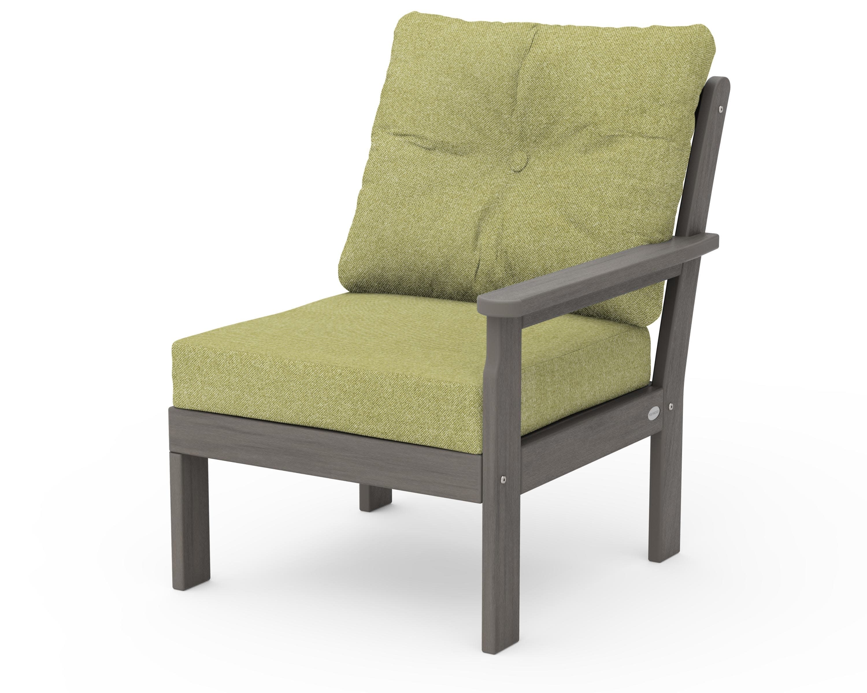 Vineyard Modular Right Arm Chair in Driftwood / Chartreuse Boucle