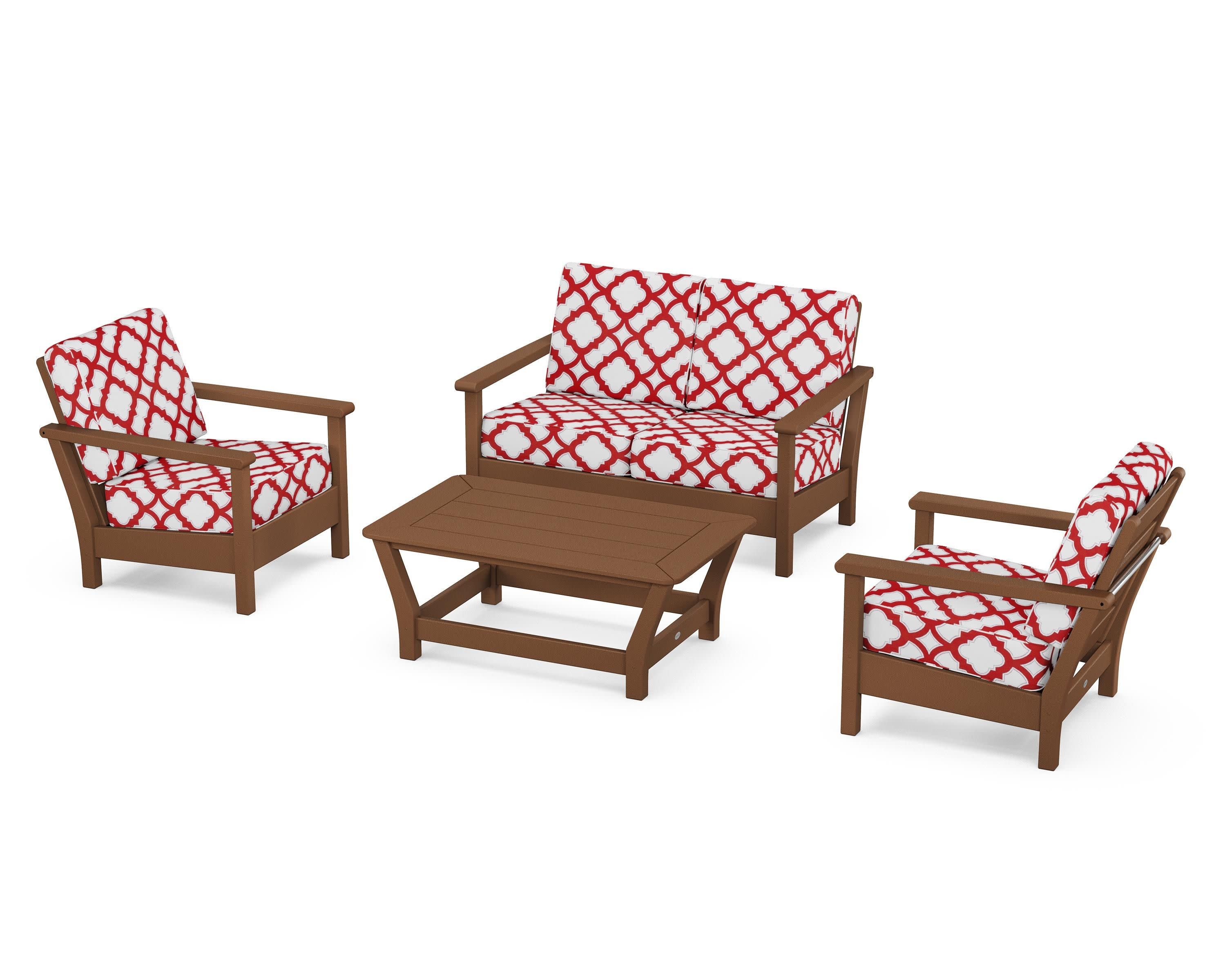 Harbour 4-Piece Deep Seating Set in Teak / Trellis Crimson