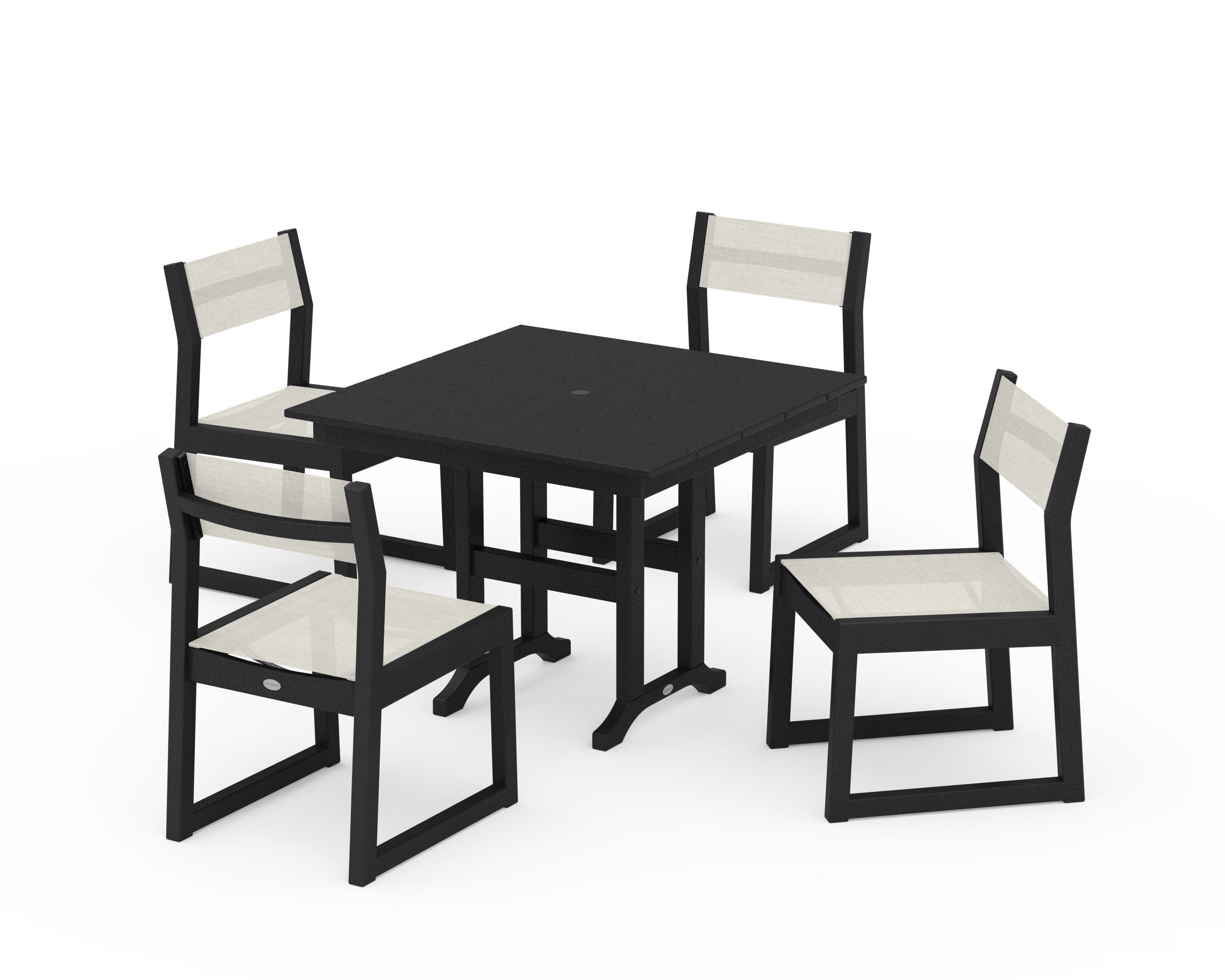 EDGE Sling Side Chair 5-Piece Farmhouse Dining Set in Black / Parchment Sling