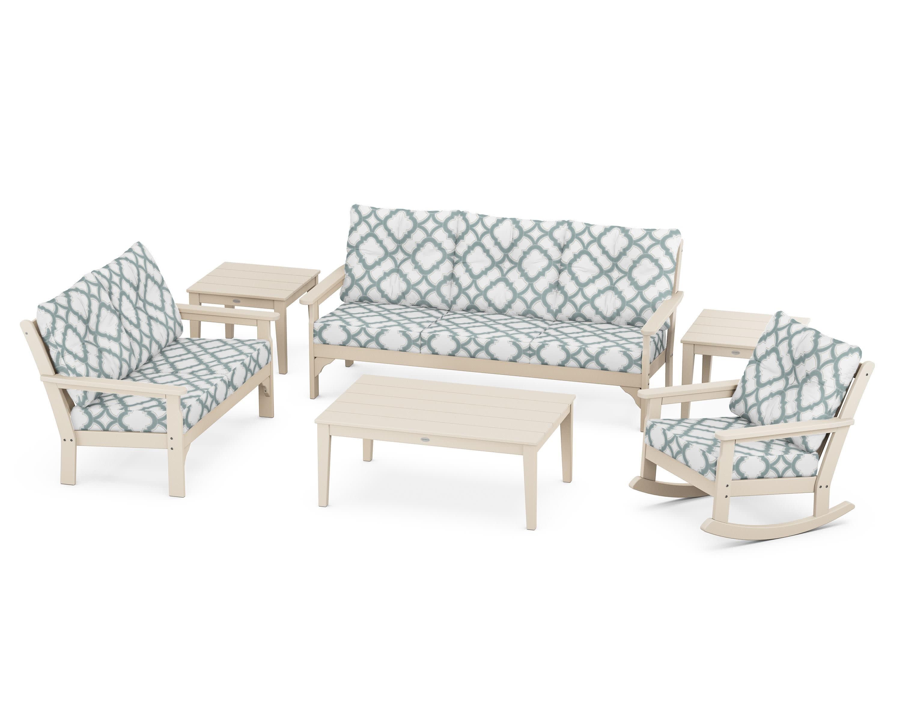 Vineyard 6-Piece Deep Seating Set in Sand / Trellis Glacier Spa