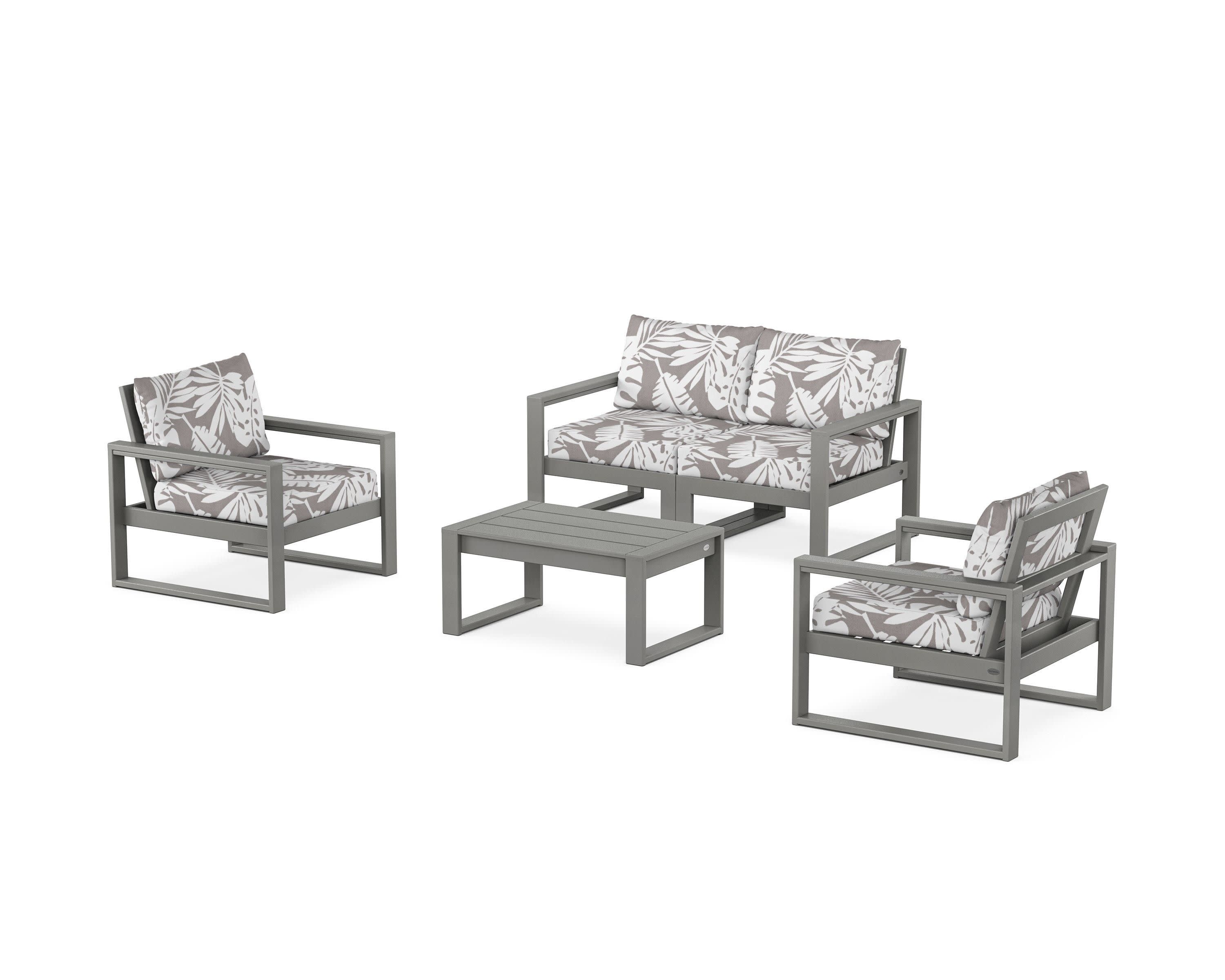 EDGE Sectional 4-Piece Deep Seating Set with Loveseat in Slate Grey / Leaf Grey Mist