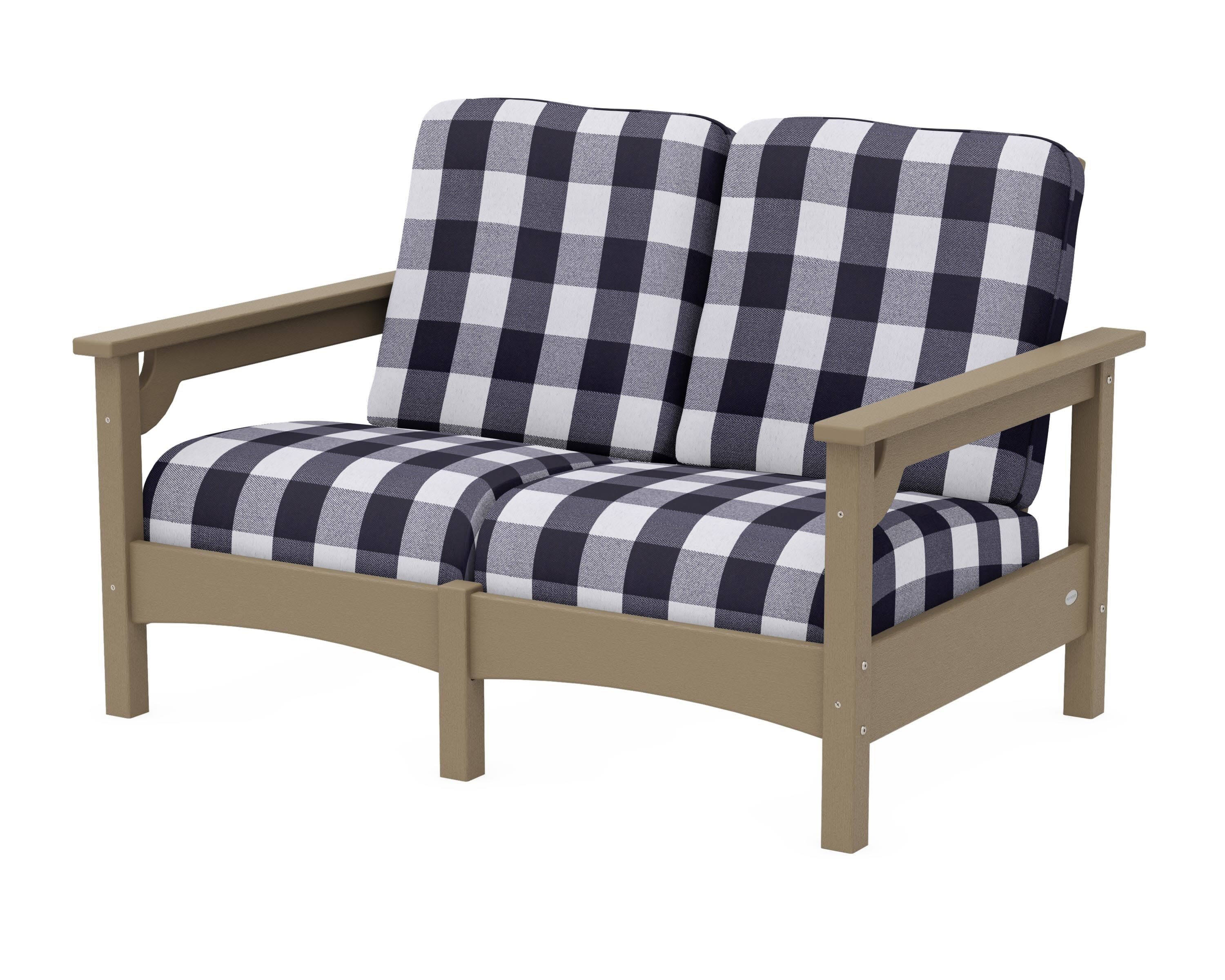 Club Loveseat in Vintage Sahara / Buffalo Plaid Navy