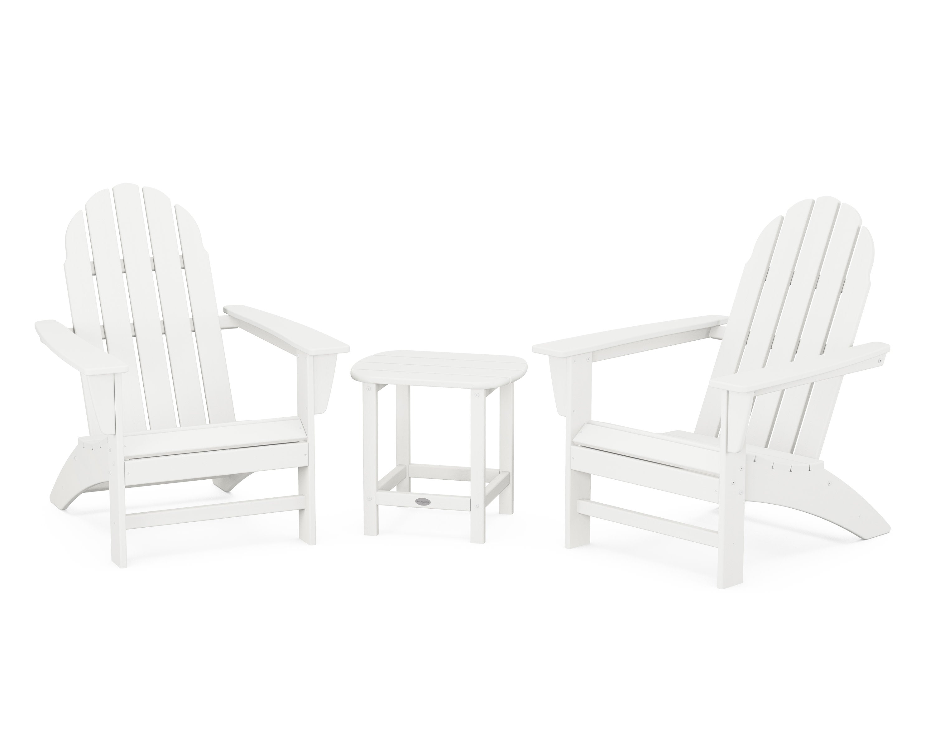 Vineyard 3-Piece Adirondack Set with South Beach 18" Side Table in Vintage White