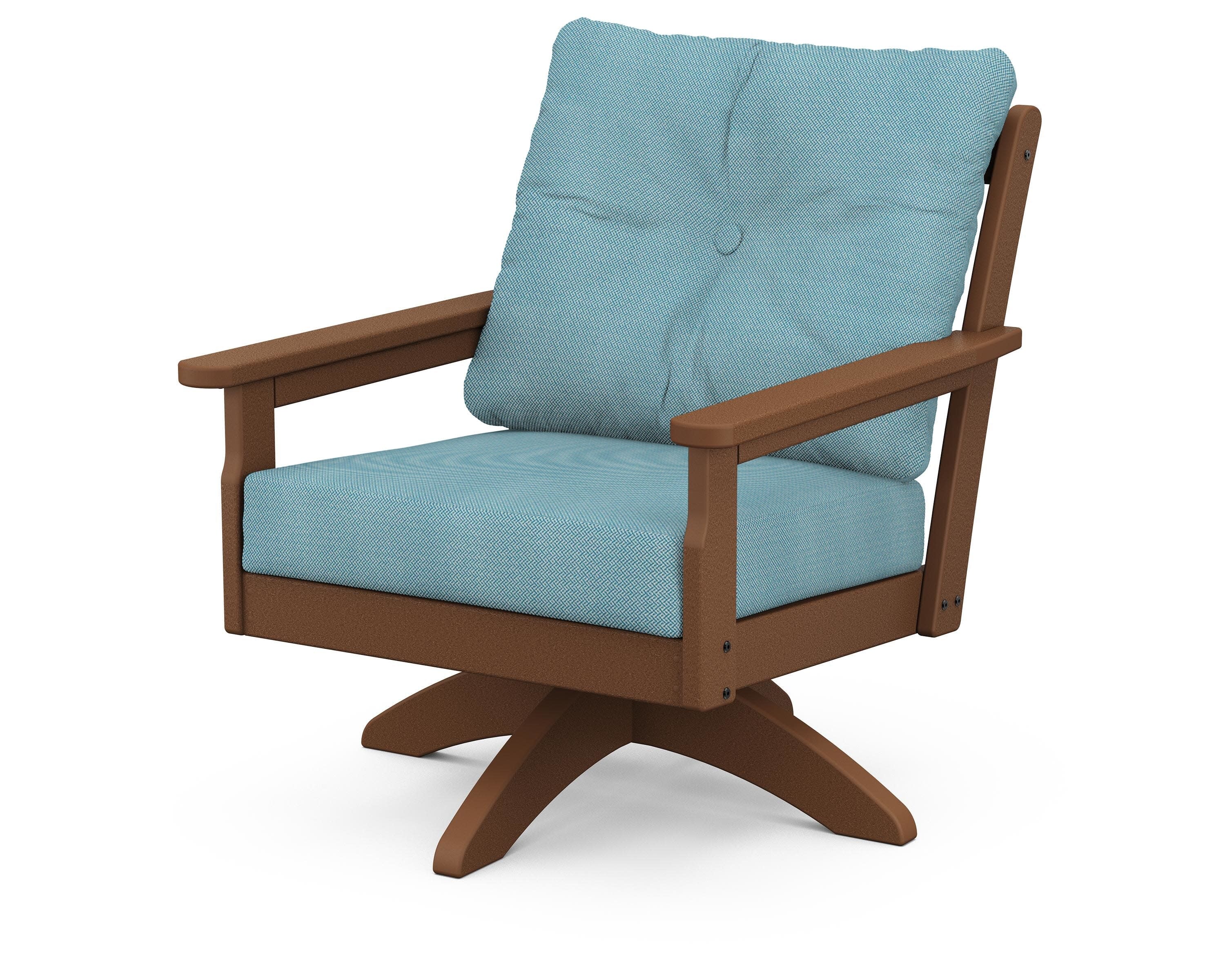 Vineyard Deep Seating Swivel Chair in Teak / Lattice Sky Blue
