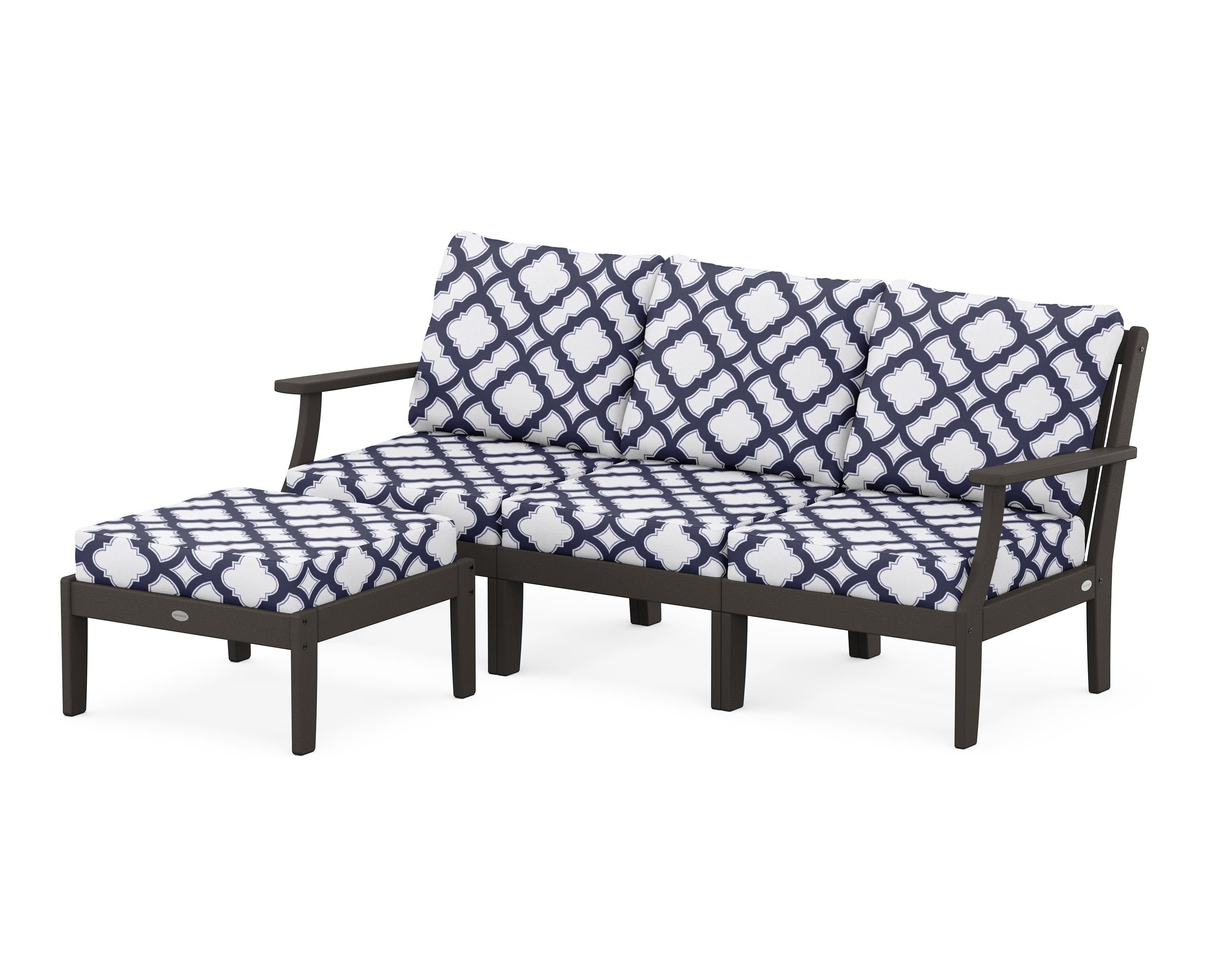 Braxton Modular 4-Piece Deep Seating Set with Ottoman in Vintage Coffee / Trellis Navy