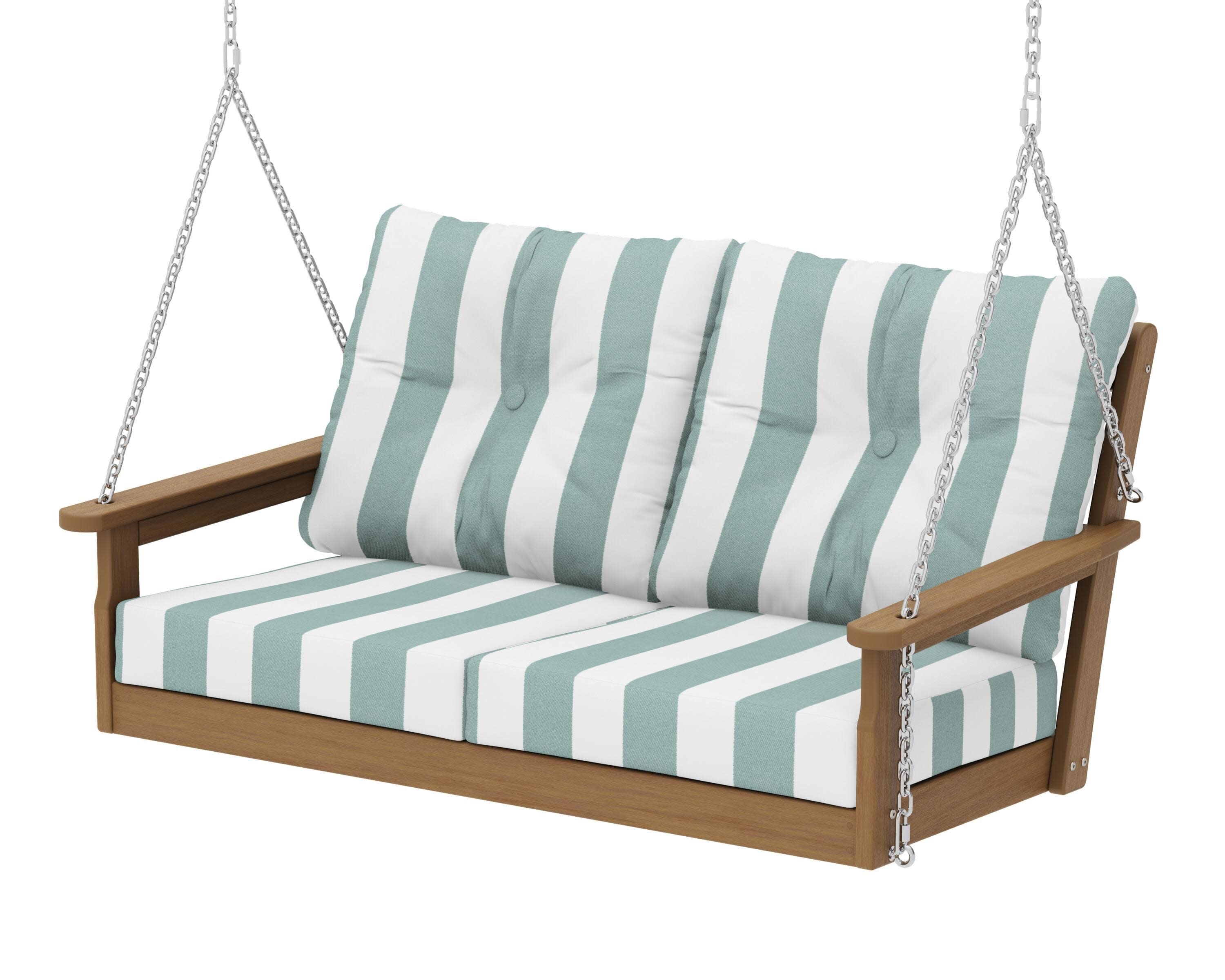 Vineyard Deep Seating Swing in Natural / Cabana Stripe Glacier Spa