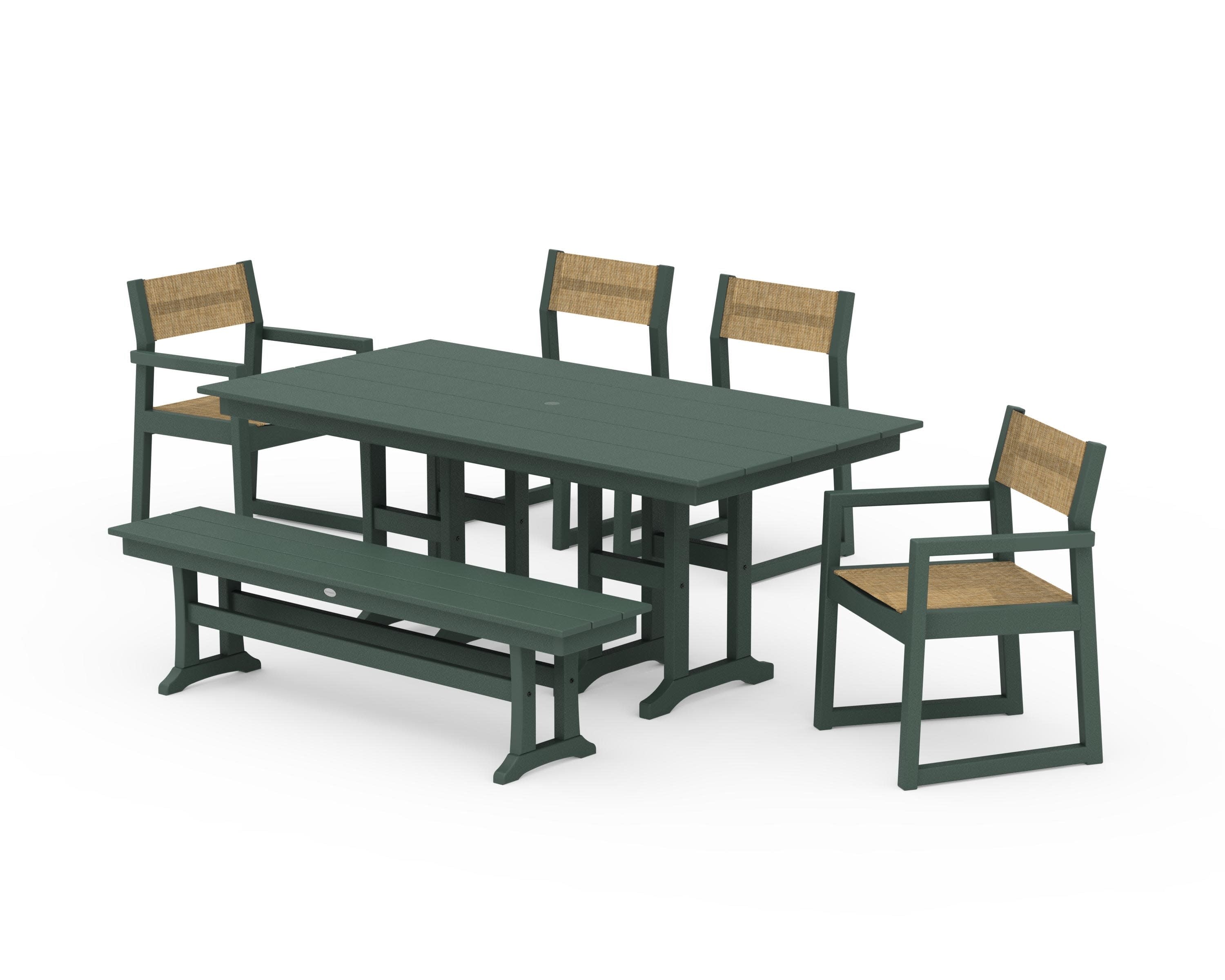 EDGE Sling 6-Piece Farmhouse Dining Set in Green / Burlap Sling