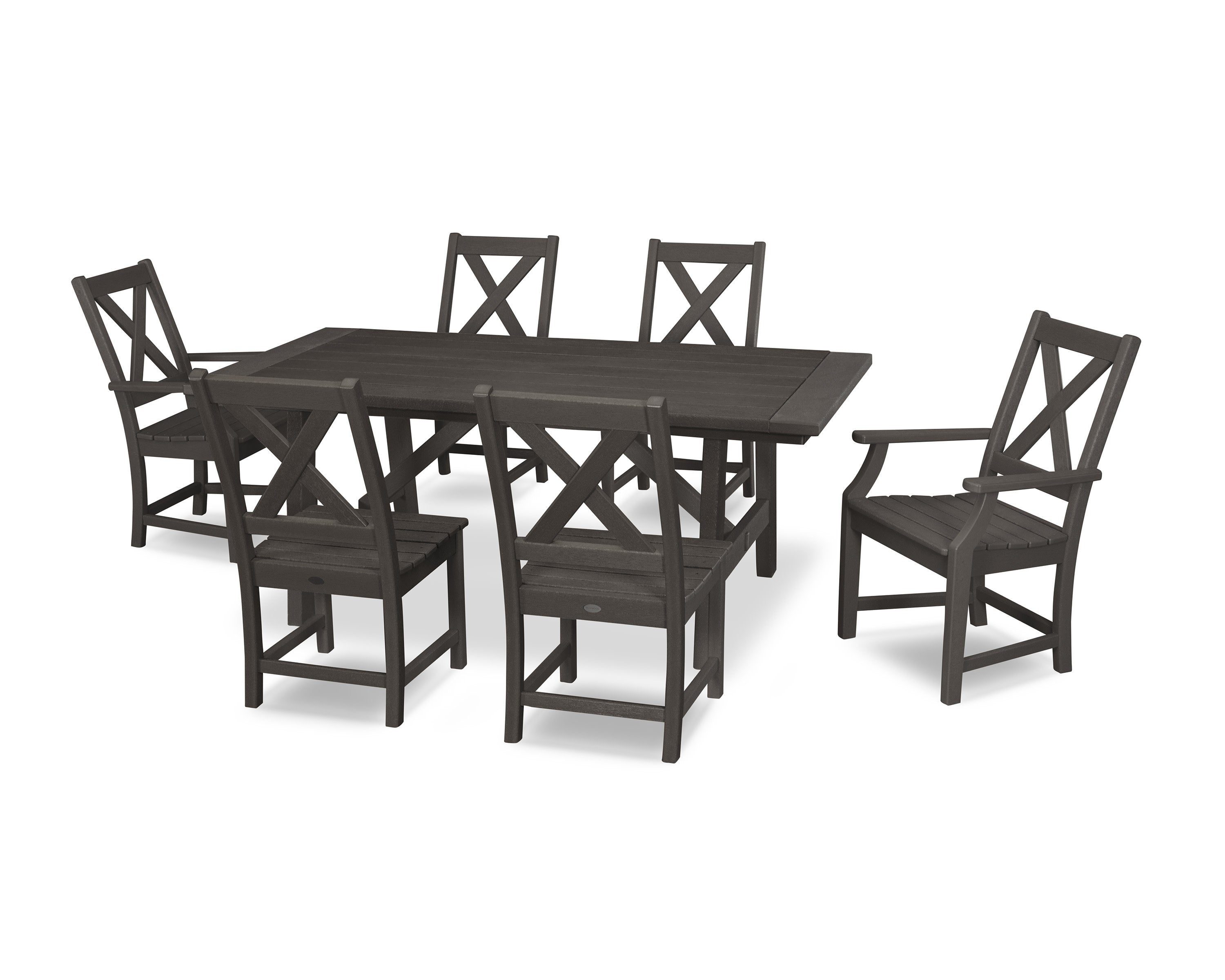 Braxton 7-Piece Rustic Farmhouse Dining Set in Vintage Coffee