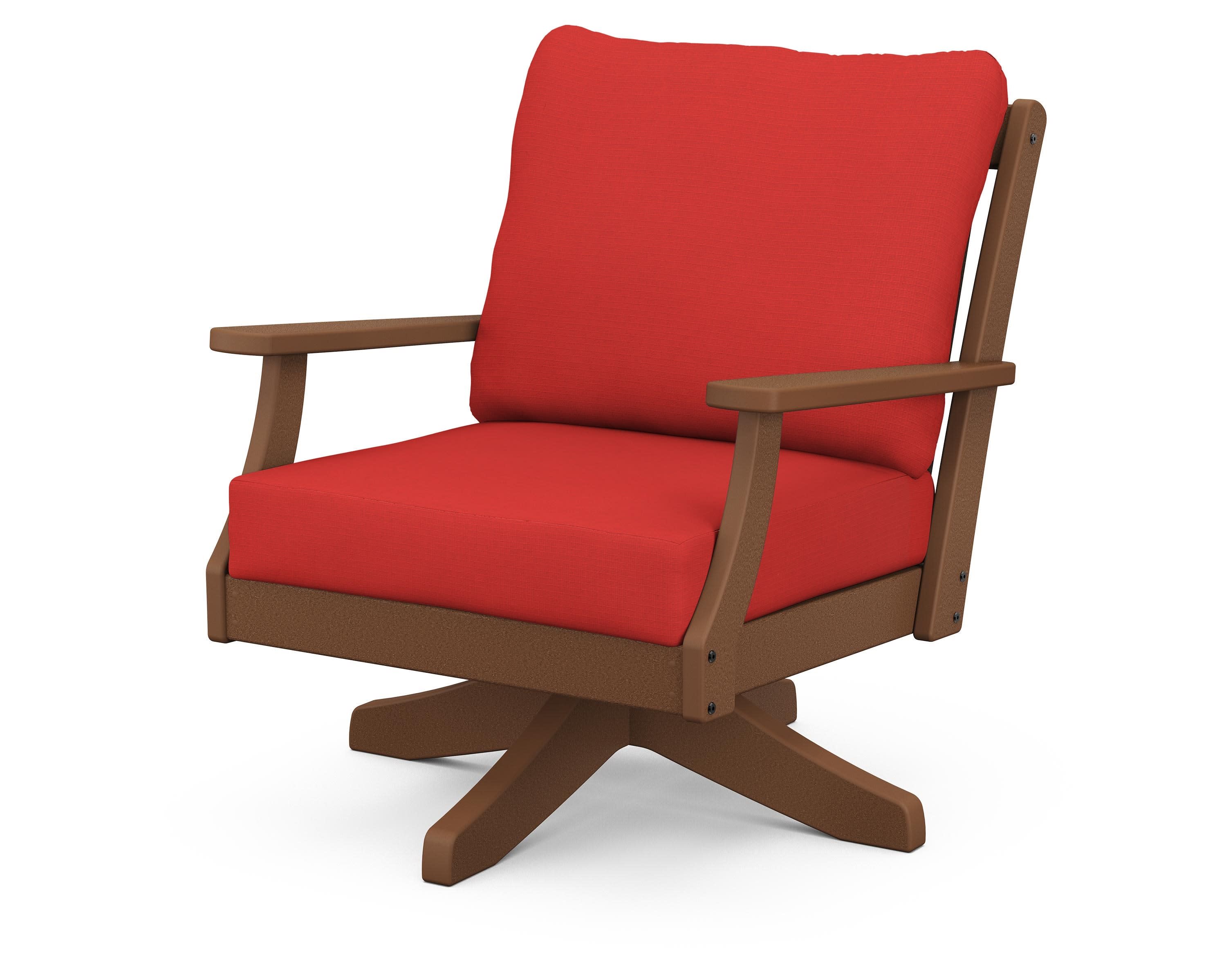 Braxton Deep Seating Swivel Chair in Teak / Crimson Linen
