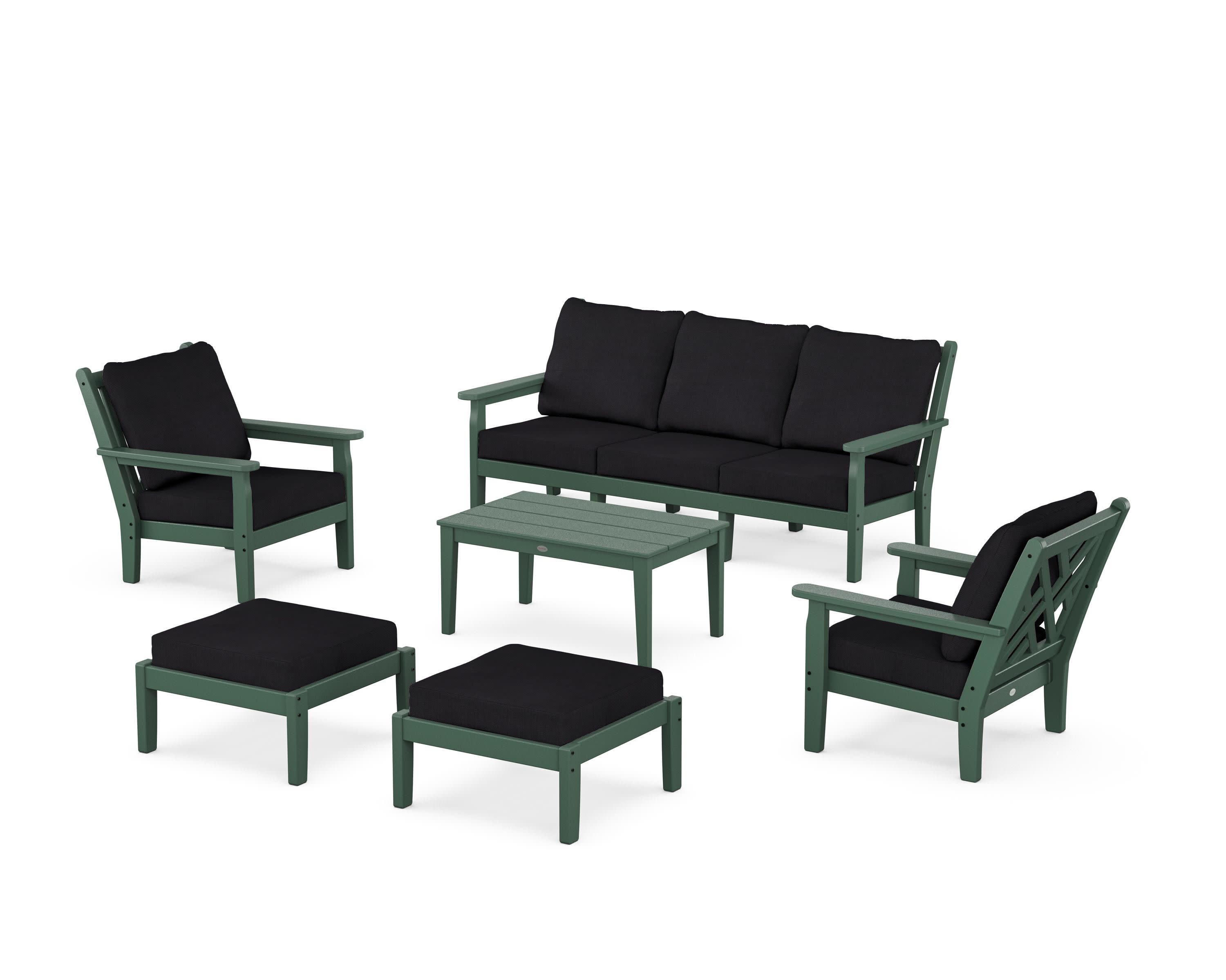 Chippendale 6-Piece Lounge Sofa Set in Green / Midnight Linen