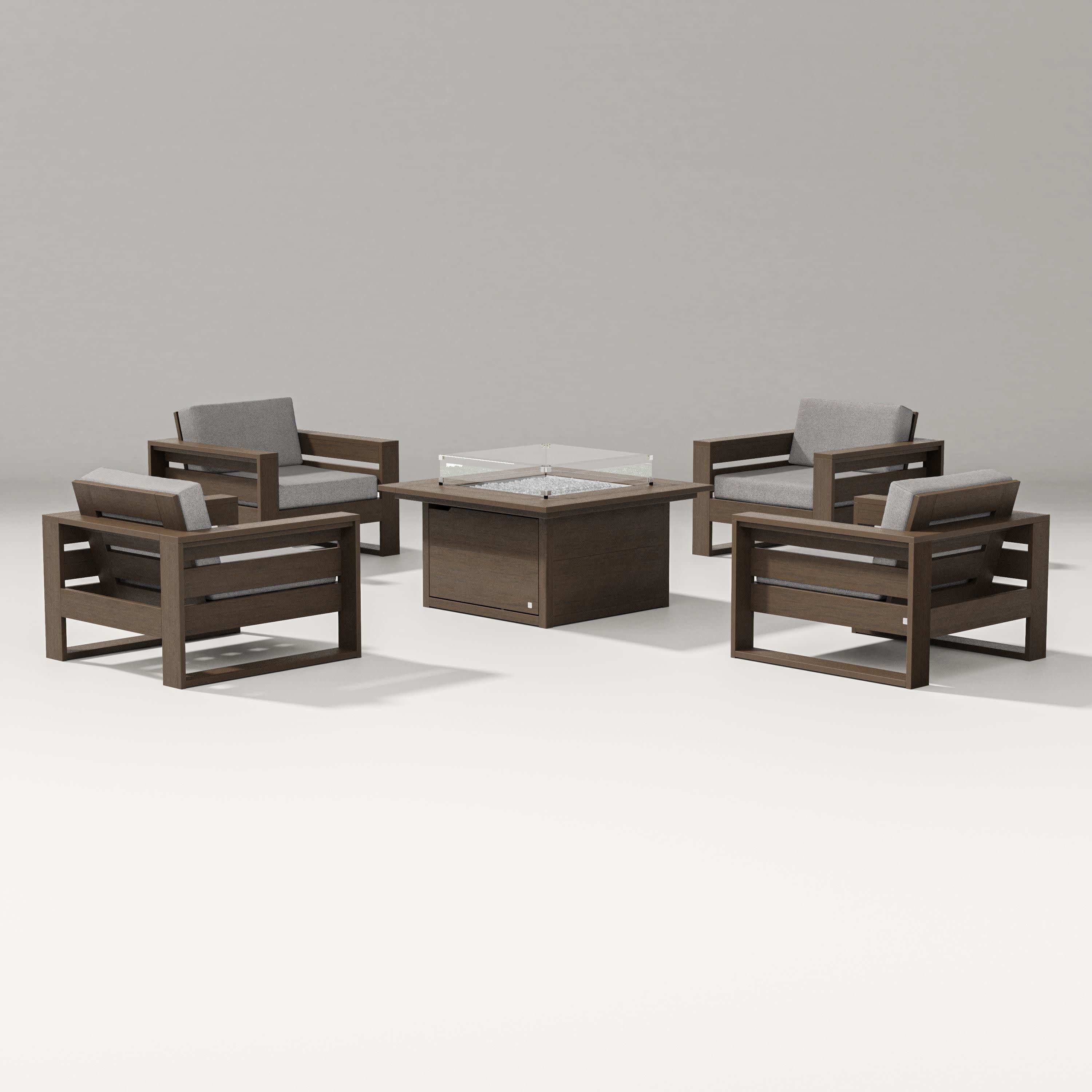 Latitude 5-Piece Lounge Fire Table Set in Kona / Grey Mist
