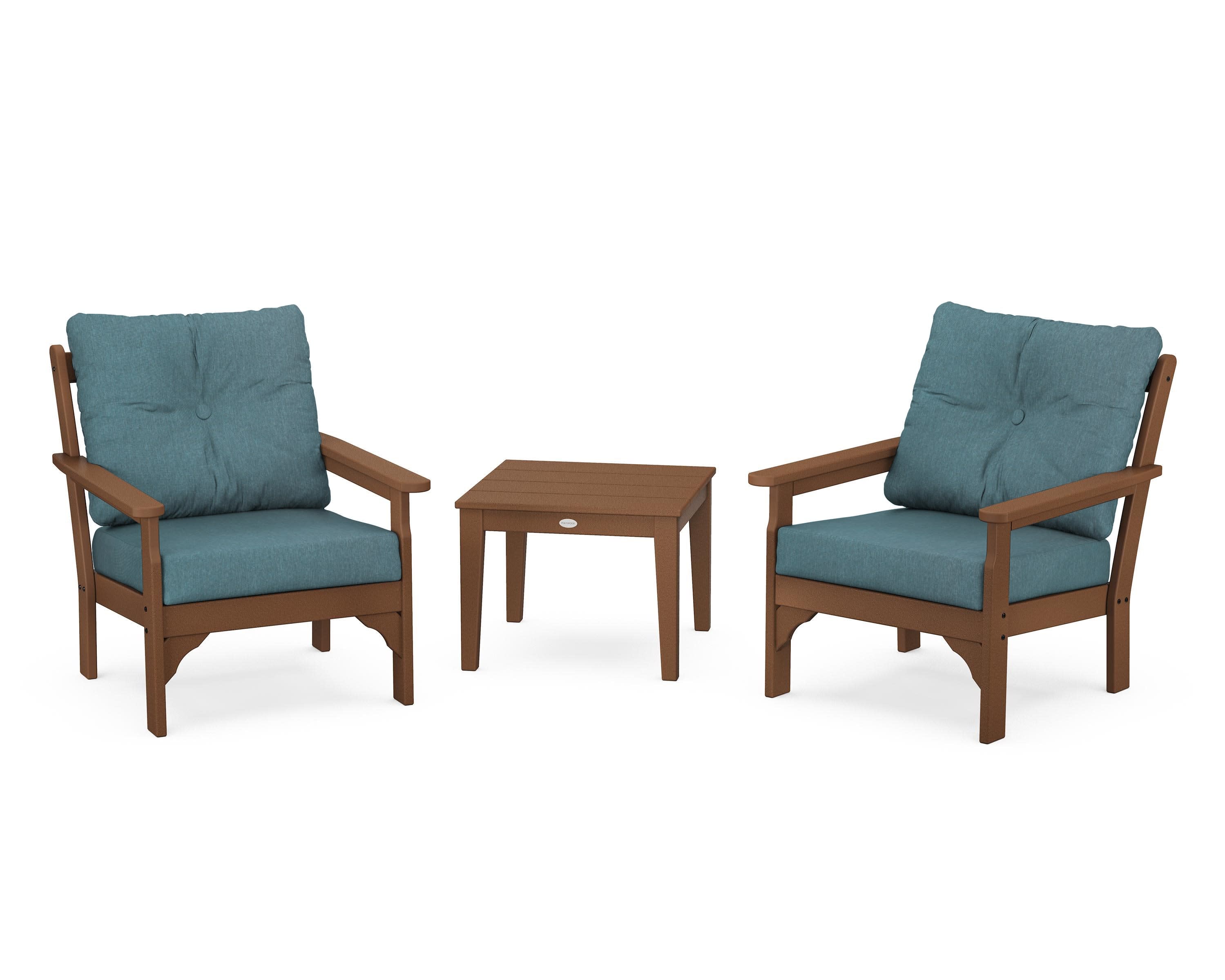 Vineyard 3-Piece Deep Seating Set in Teak / Ocean Teal