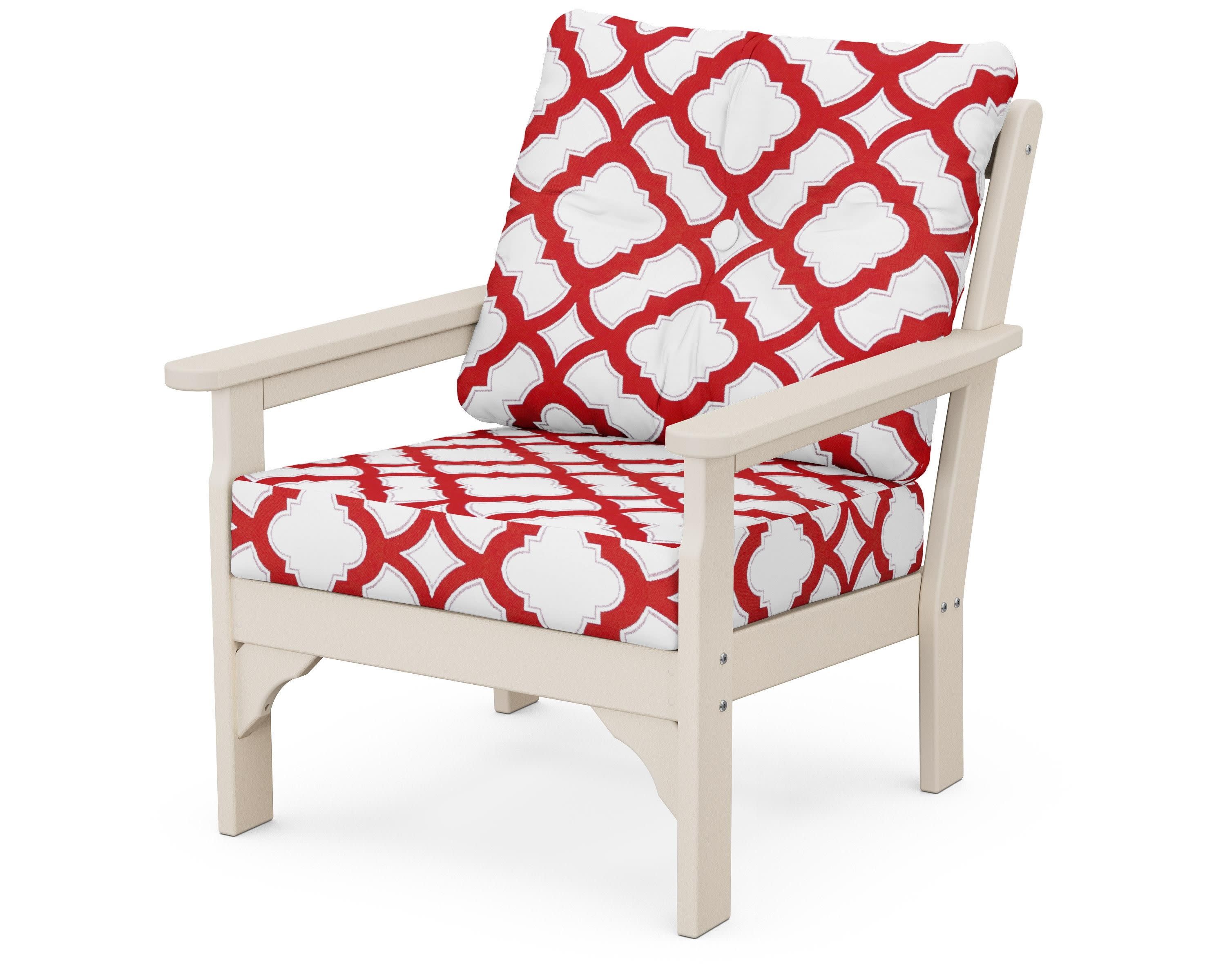 Vineyard Deep Seating Chair in Sand / Trellis Crimson