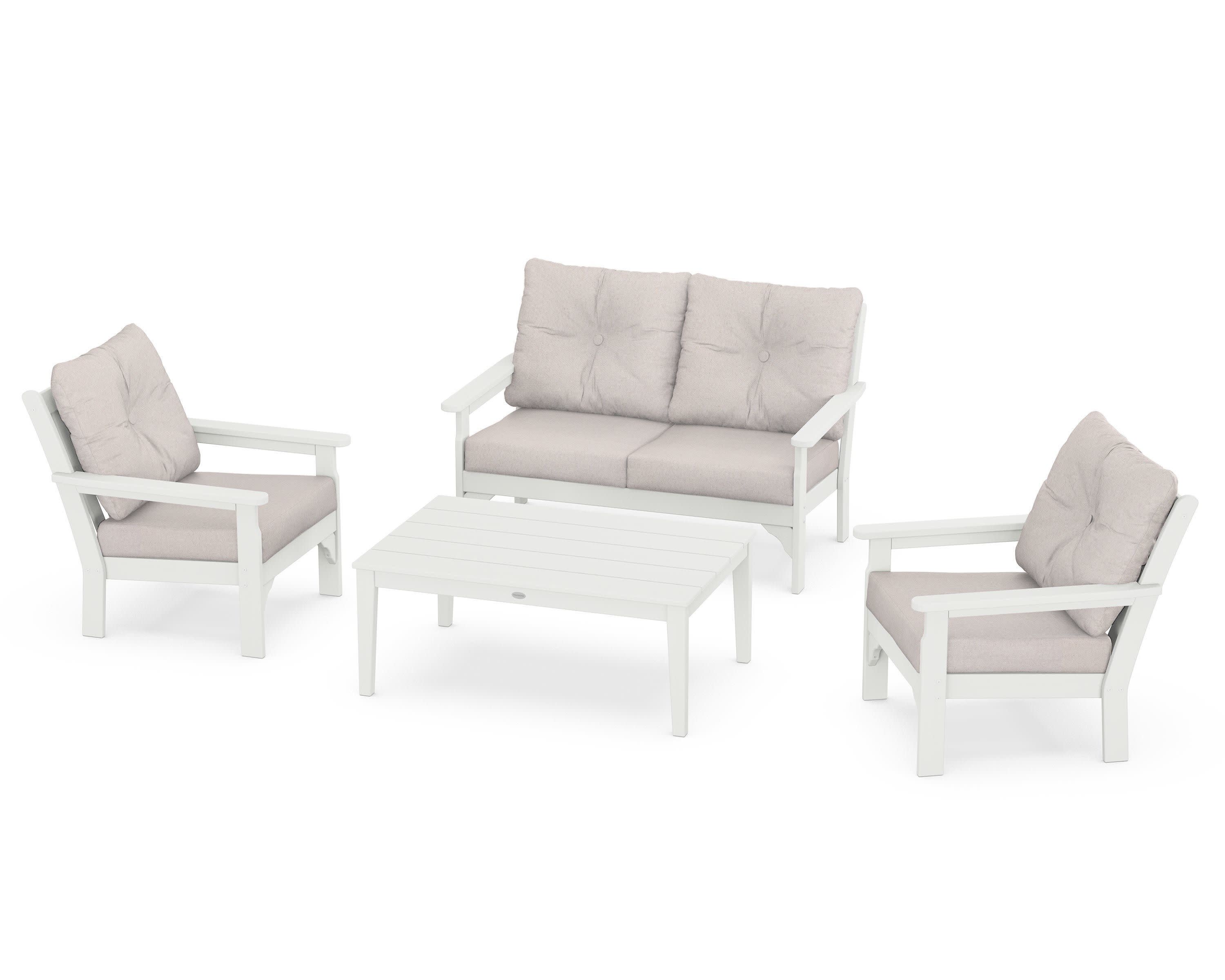 Vineyard 4-Piece Deep Seating Set in Vintage White / Dune Burlap