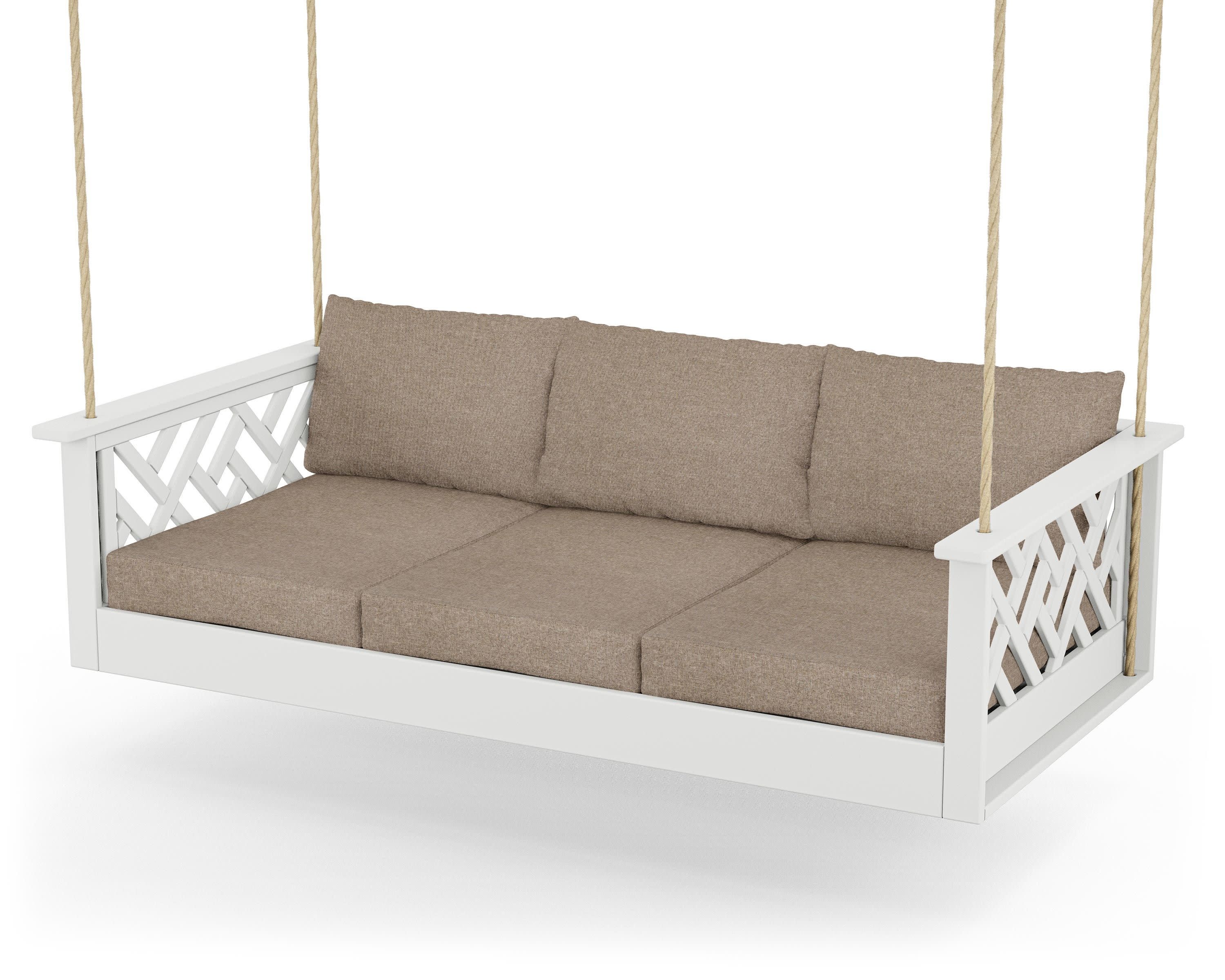 Chippendale Daybed Swing in White / Spiced Burlap