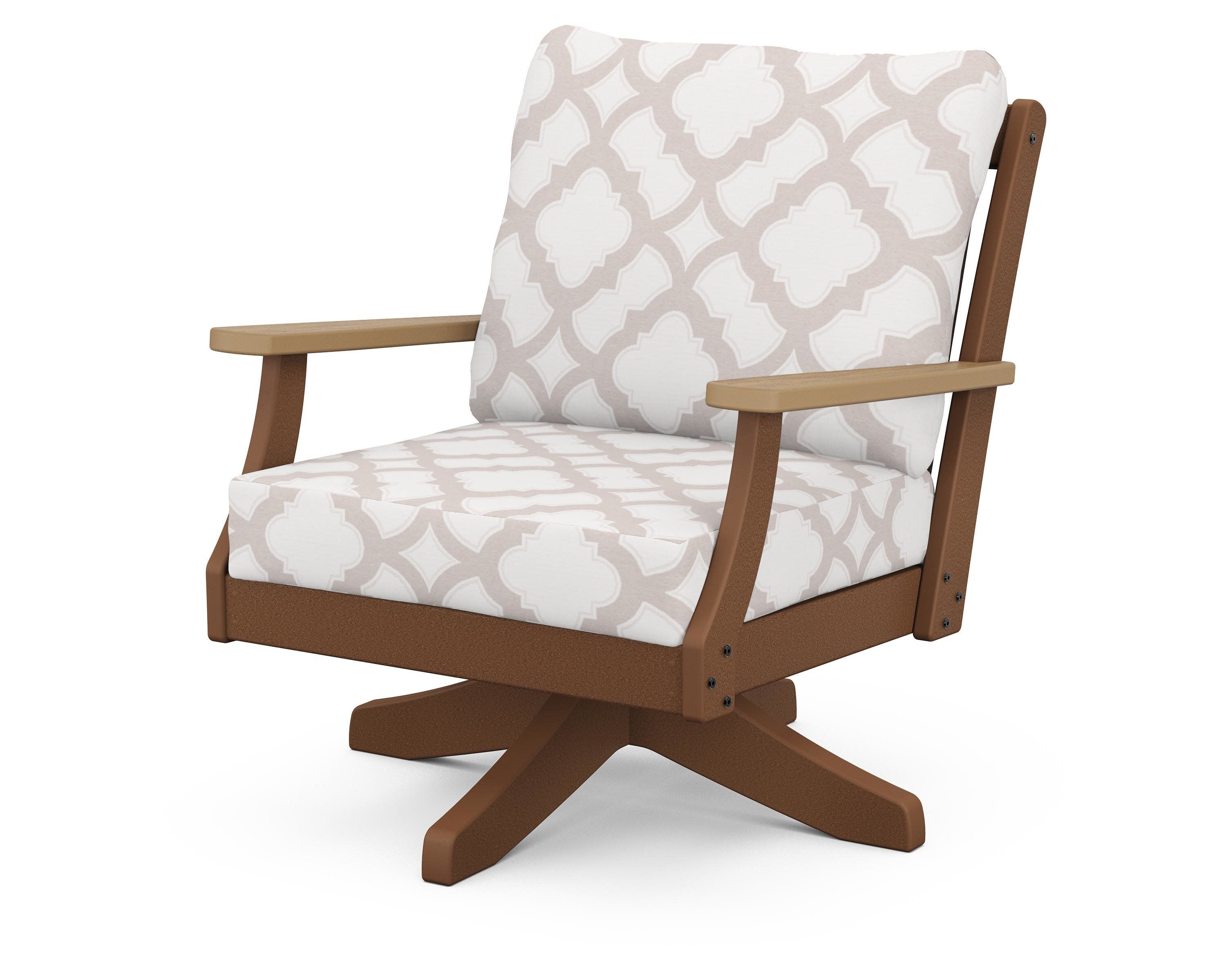 Braxton Deep Seating Swivel Chair in Teak / Natural / Trellis Dune Burlap