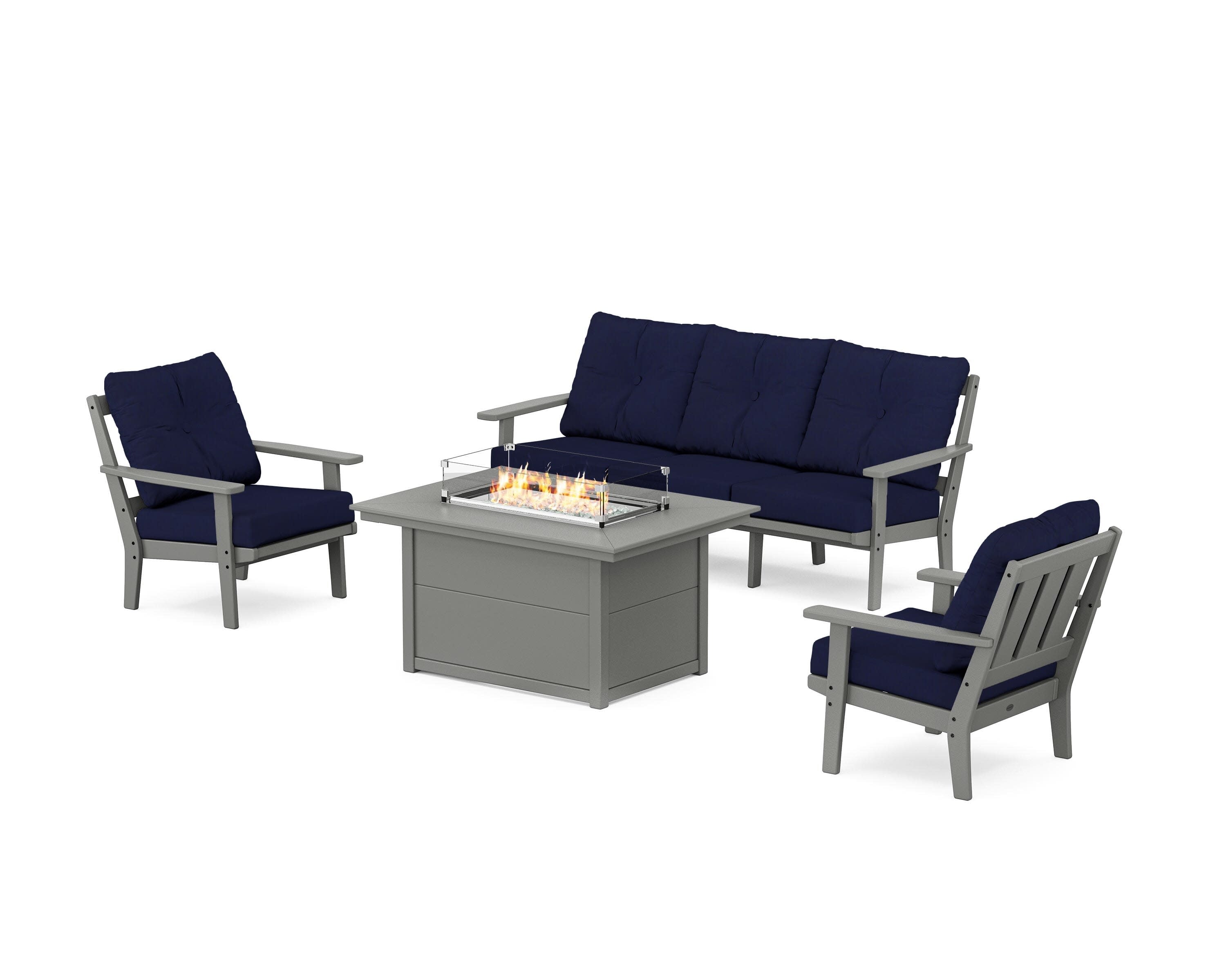Oxford Deep Seating Fire Pit Table Set in Slate Grey / Navy