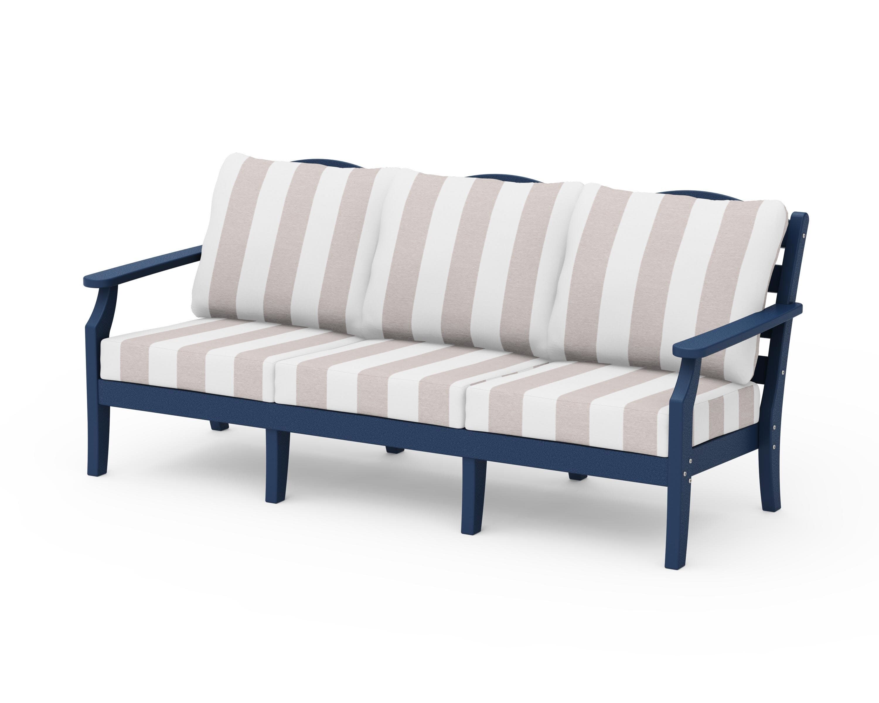 Savannah Deep Seating Sofa in Navy / Cabana Stripe Dune Burlap