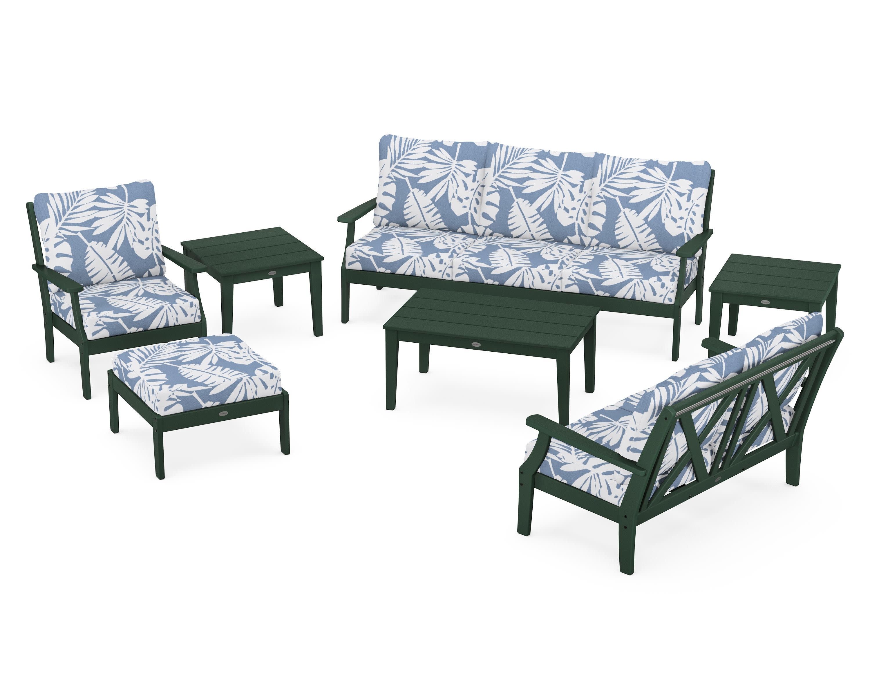 Braxton 7-Piece Deep Seating Set in Green / Leaf Sky Blue