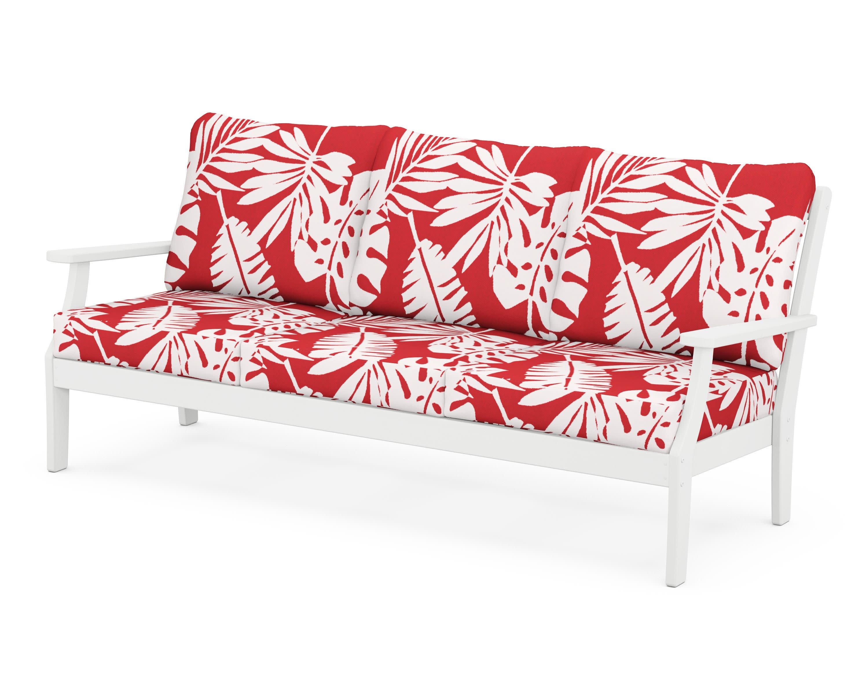 Braxton Deep Seating Sofa in White / Leaf Crimson
