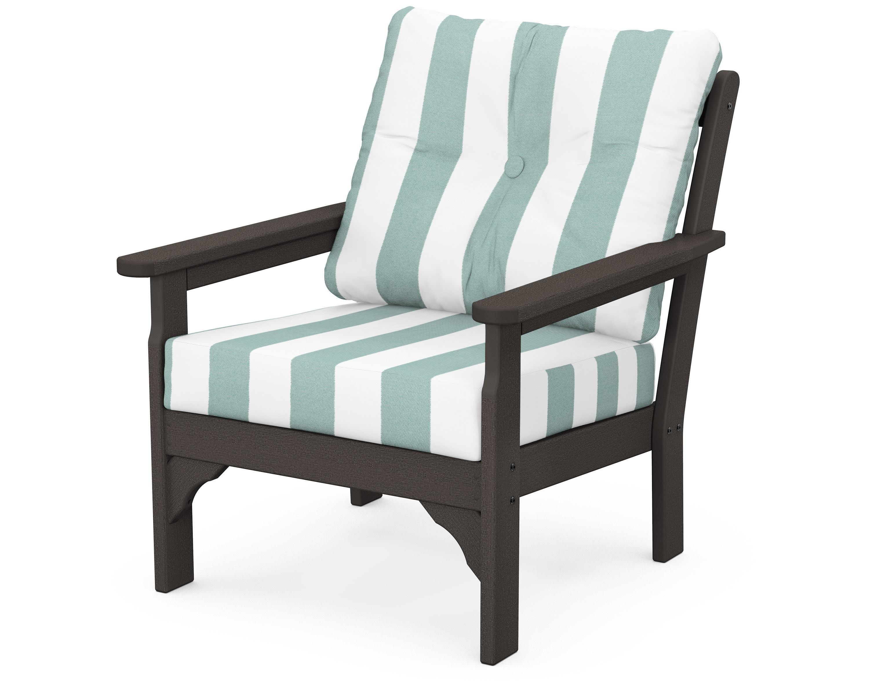 Vineyard Deep Seating Chair in Vintage Coffee / Cabana Stripe Glacier Spa