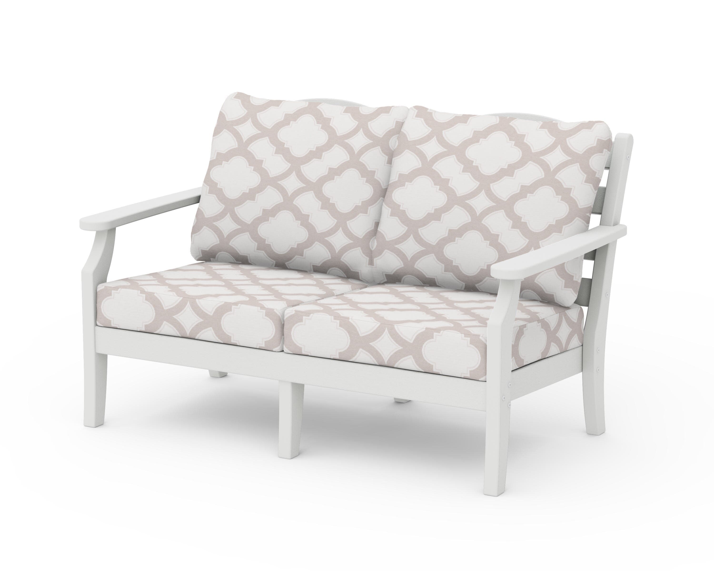 Savannah Deep Seating Loveseat in Vintage White / Trellis Dune Burlap