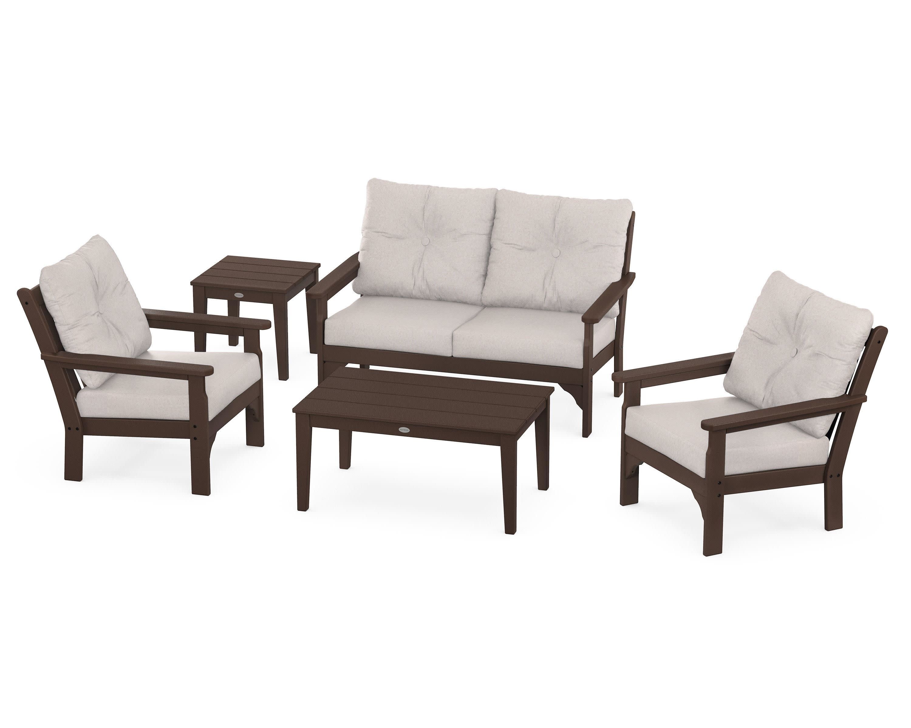 Vineyard 5-Piece Deep Seating Set in Mahogany / Dune Burlap