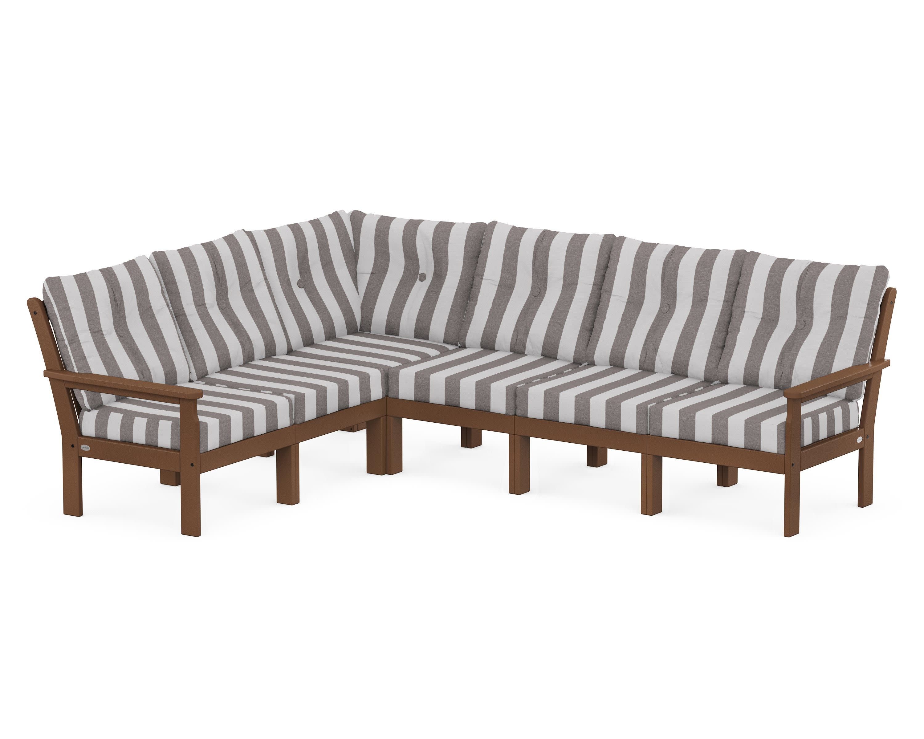Vineyard 6-Piece Sectional in Teak / Cabana Stripe Grey Mist