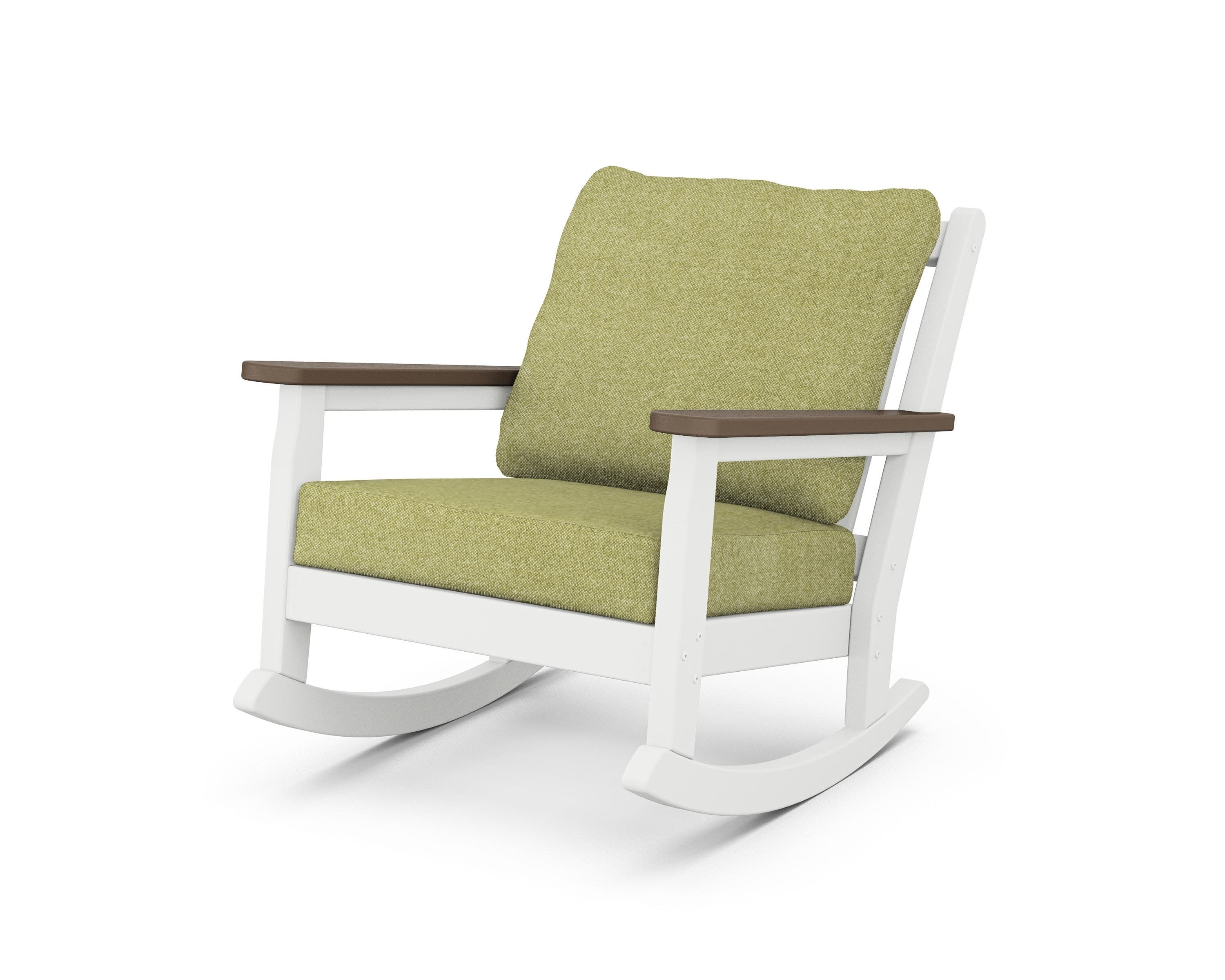 Chippendale Deep Seating Rocking Chair in White / Kona / Chartreuse Boucle
