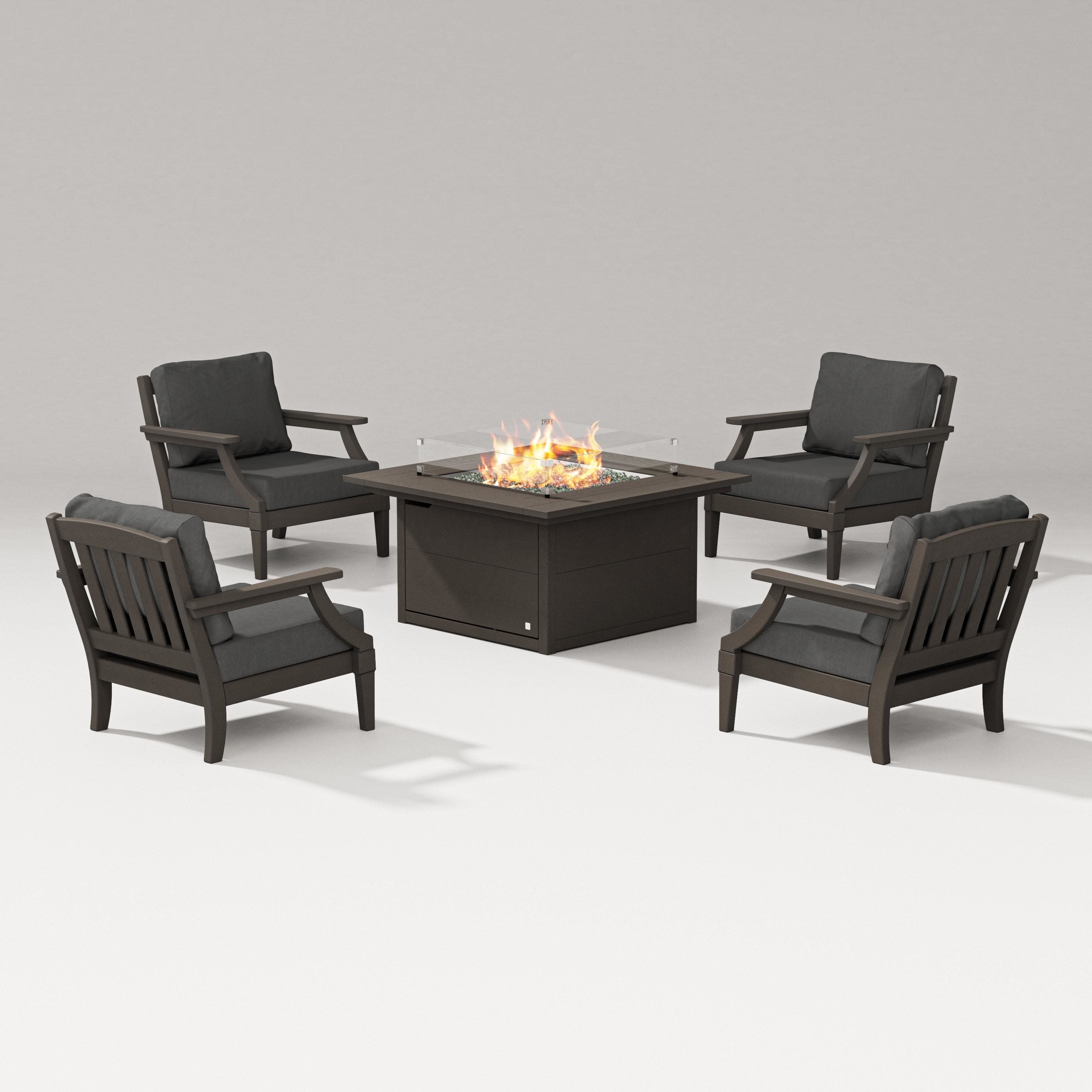 Estate 5-Piece Lounge Fire Table Set in Vintage Coffee / Spectrum Carbon
