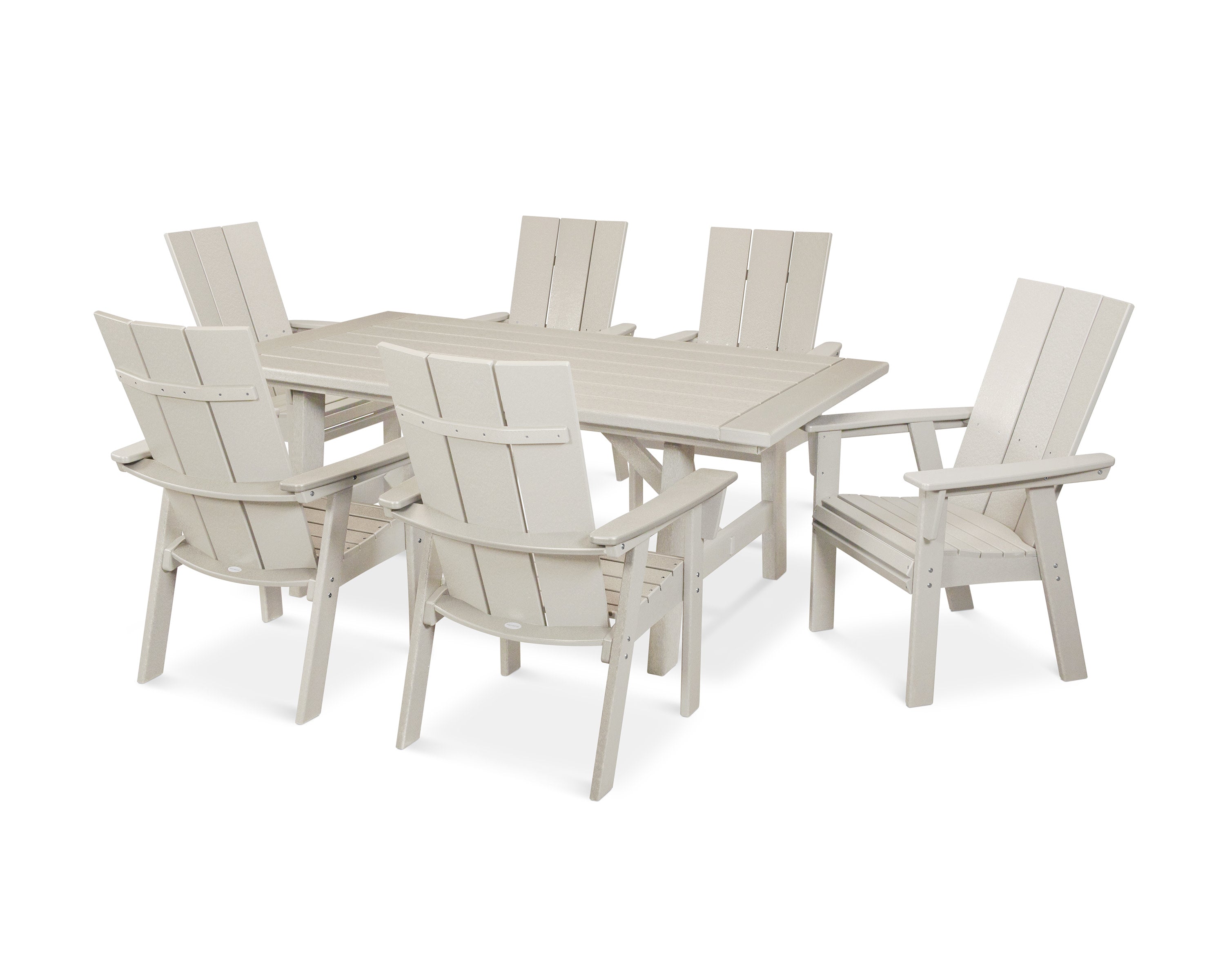 Modern Curveback Adirondack 7-Piece Rustic Farmhouse Dining Set in Sand