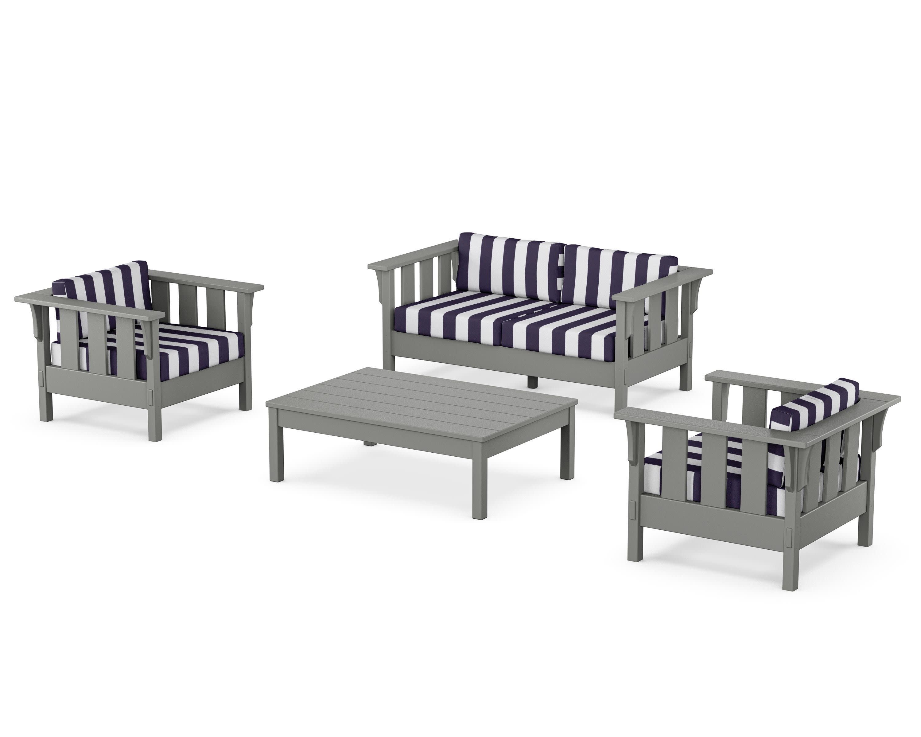 Acadia 4-Piece Deep Seating Set with Loveseat in Slate Grey / Cabana Stripe Navy