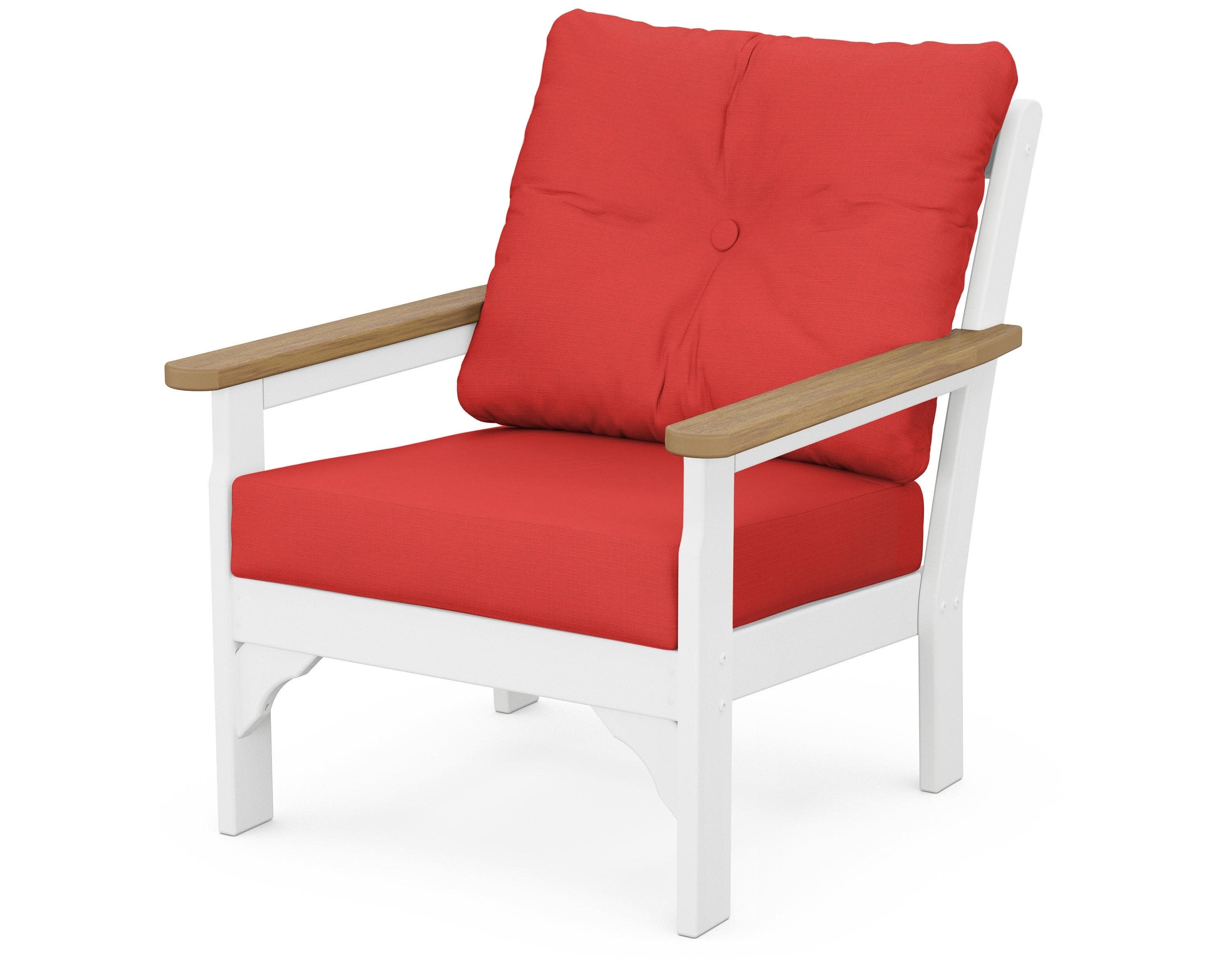 Vineyard Deep Seating Chair in White / Natural / Crimson Linen