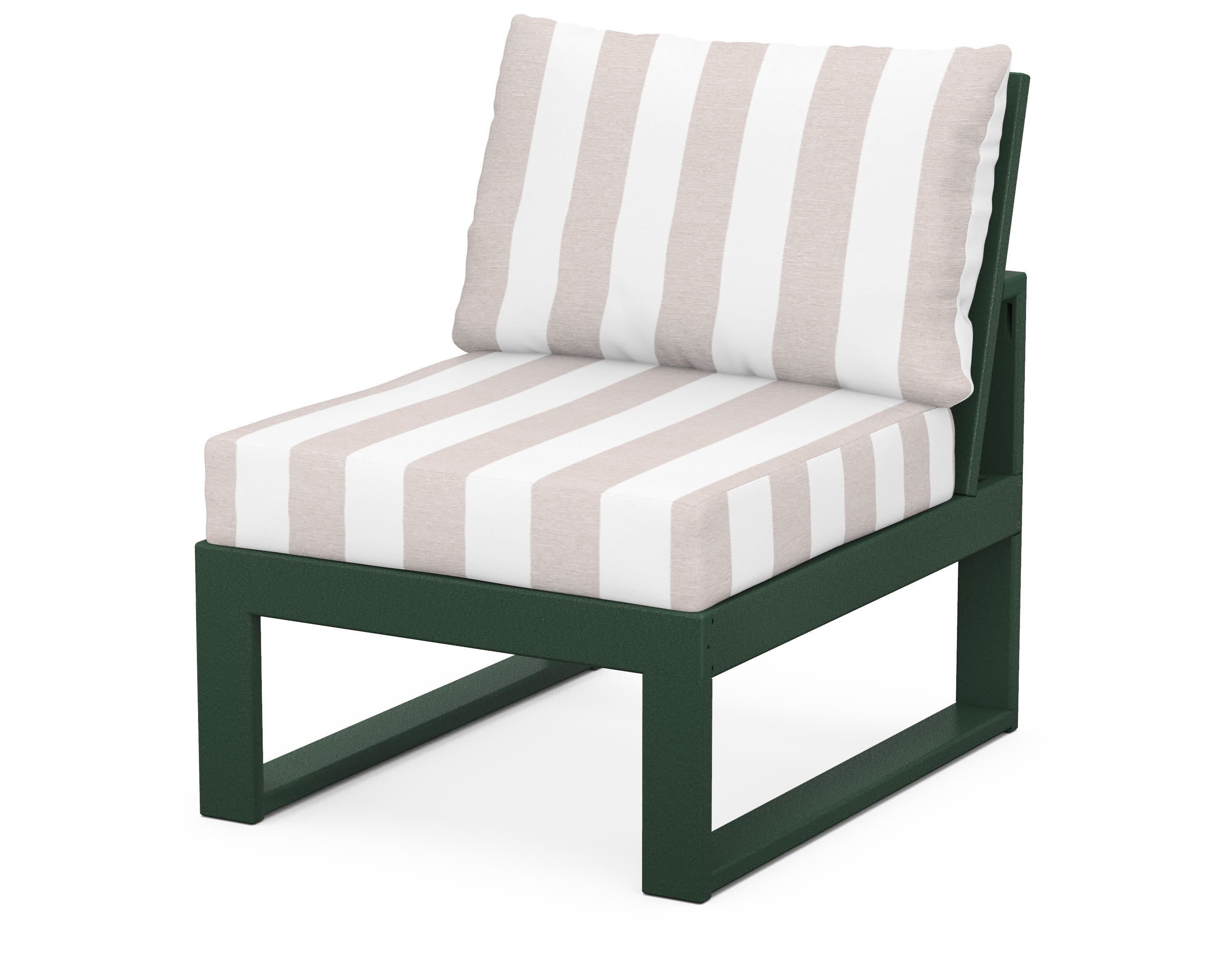 Modular Armless Chair in Green / Cabana Stripe Dune Burlap
