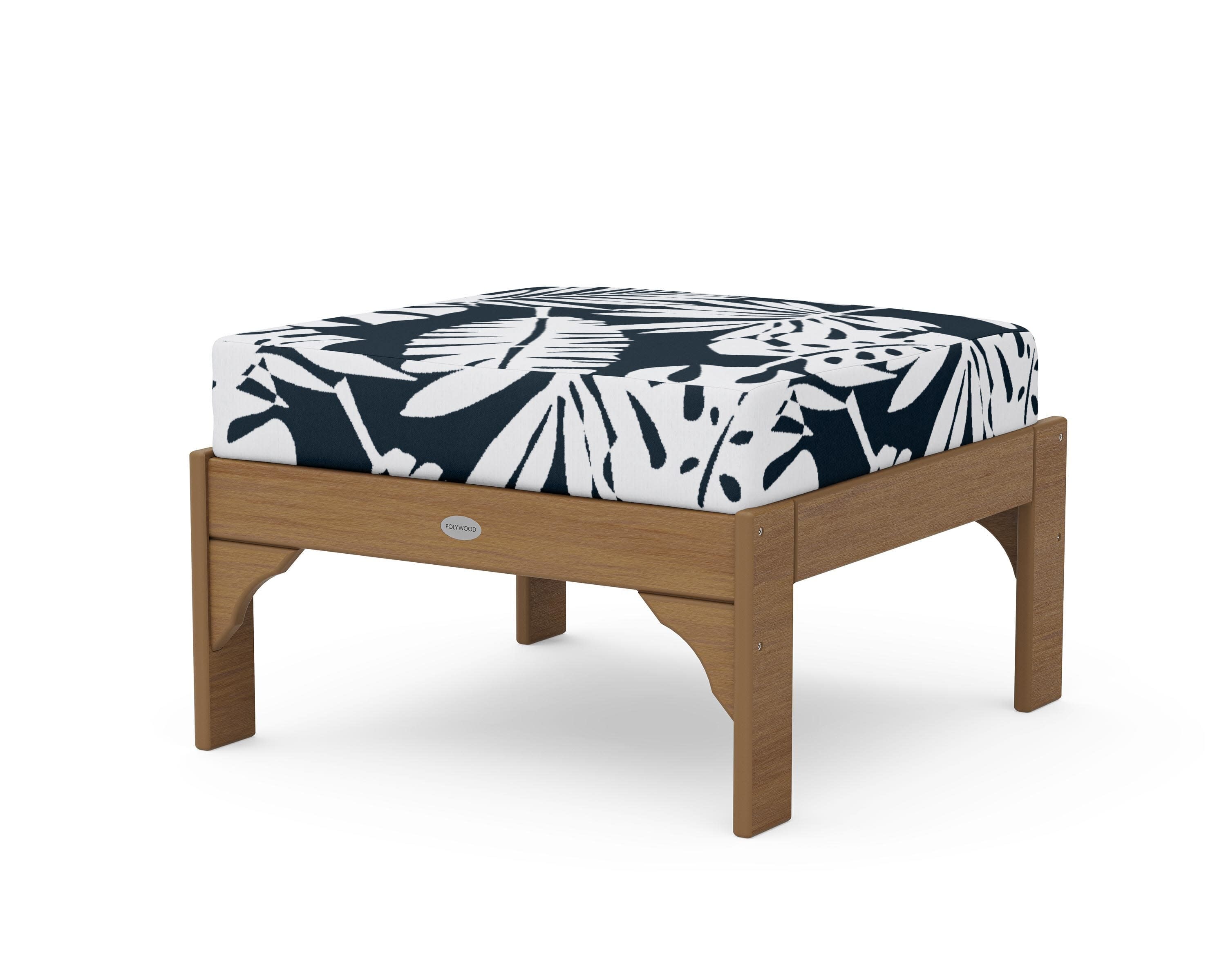 Vineyard Deep Seating Ottoman in Natural / Leaf Marine Indigo