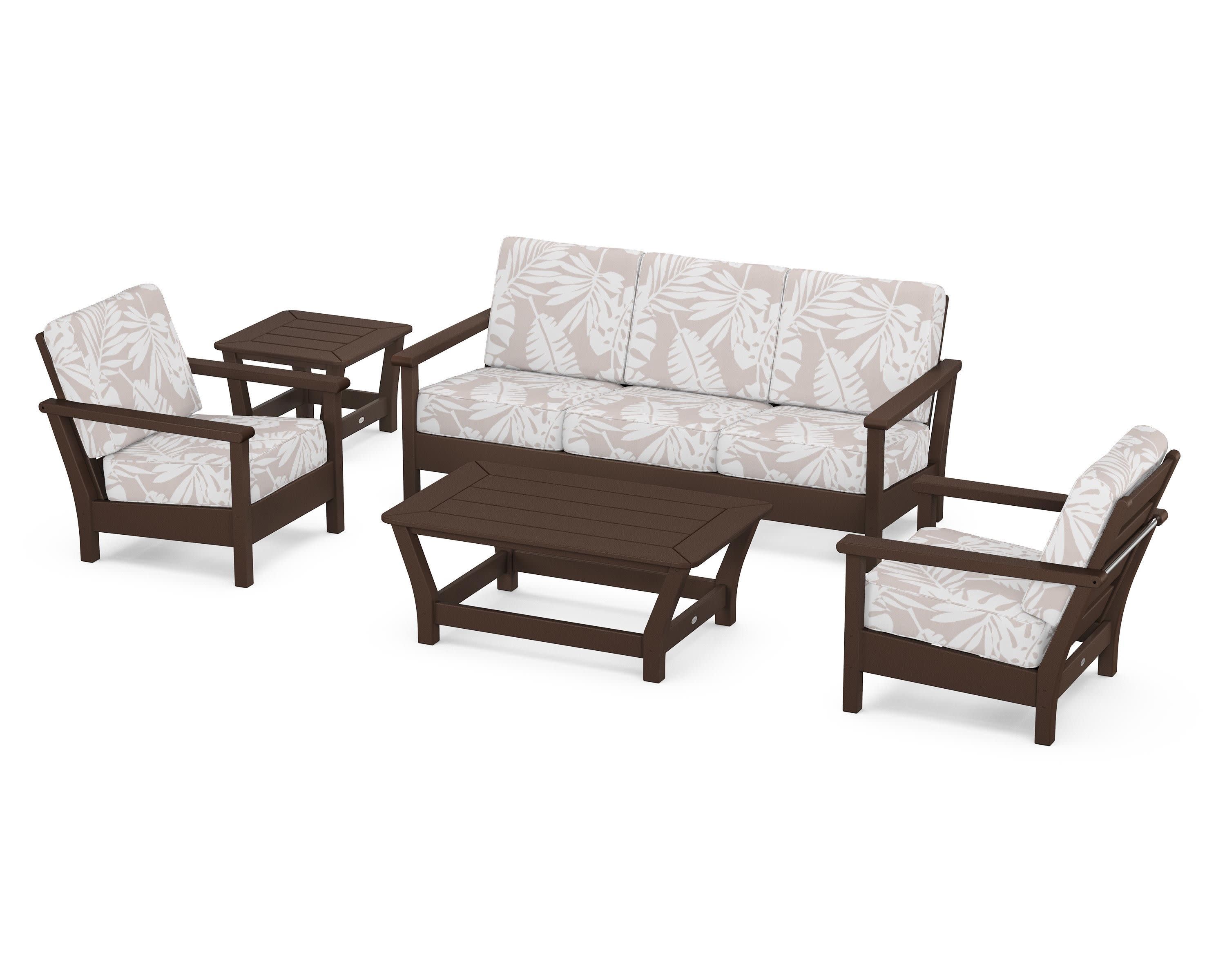 Harbour 5-Piece Deep Seating Set in Mahogany / Leaf Dune Burlap