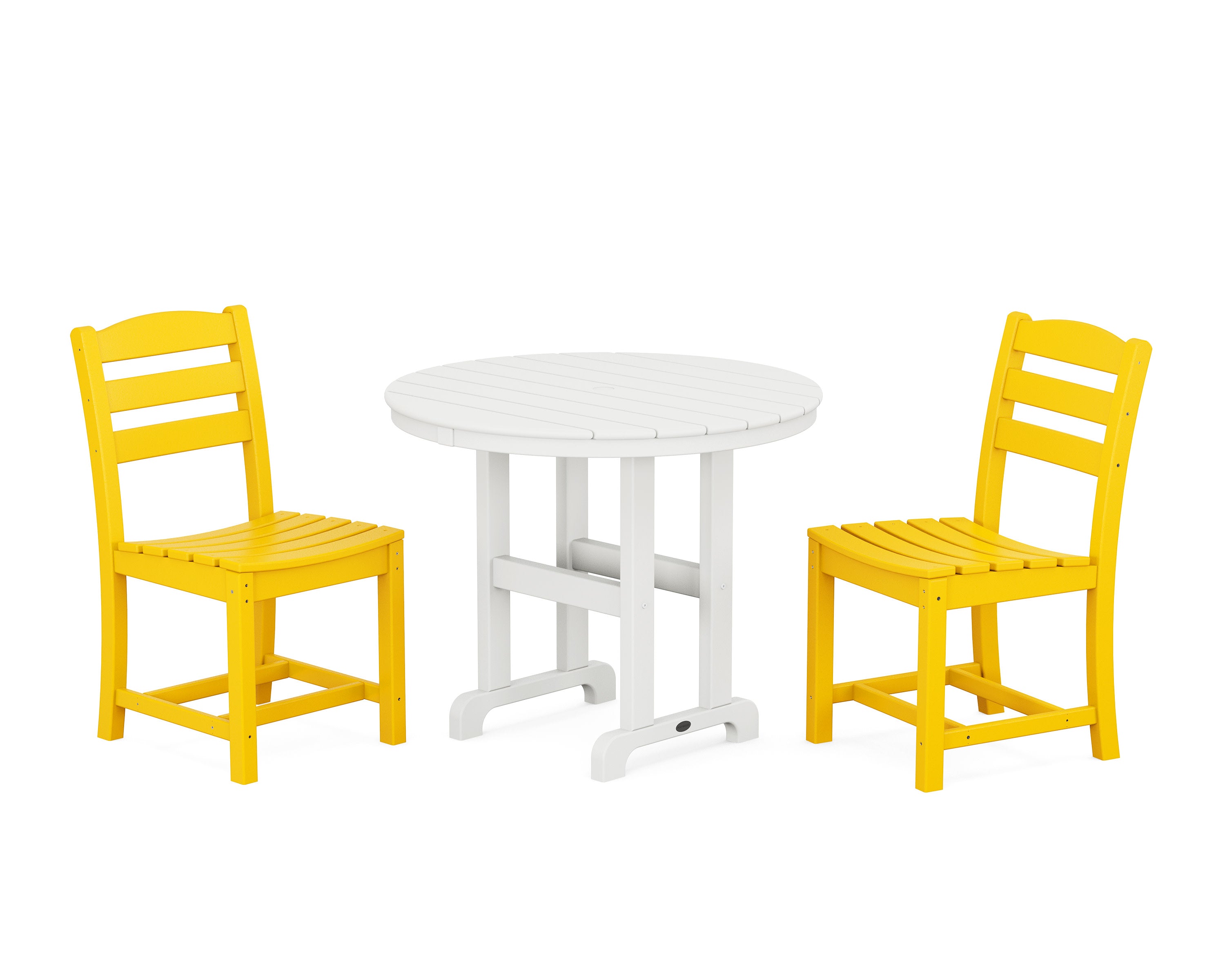 La Casa Caf Side Chair 3-Piece Round Dining Set in Lemon / White