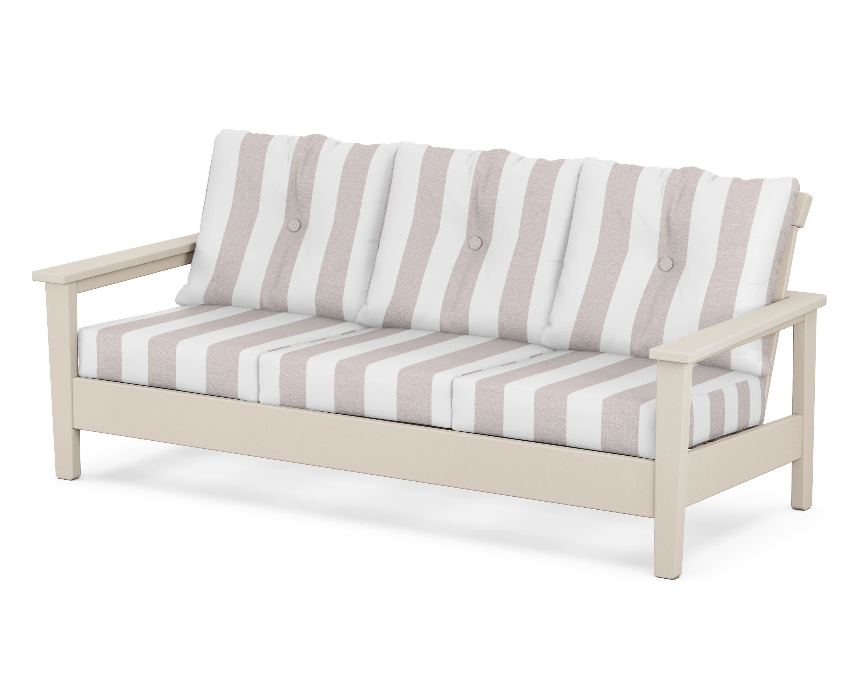 Prescott Deep Seating Sofa in Sand / Cabana Stripe Dune Burlap