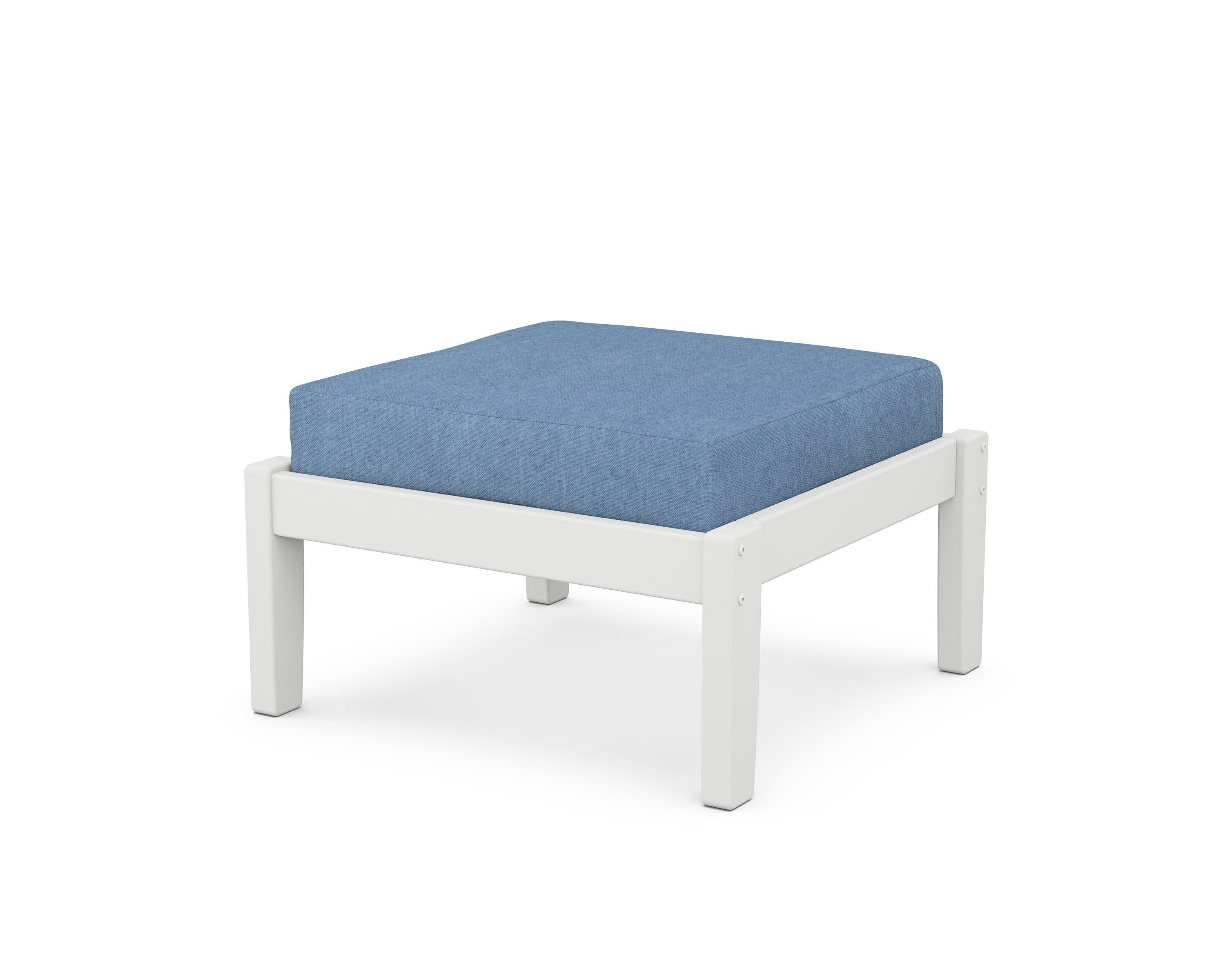 Deep Seating Ottoman in White / Sky Blue