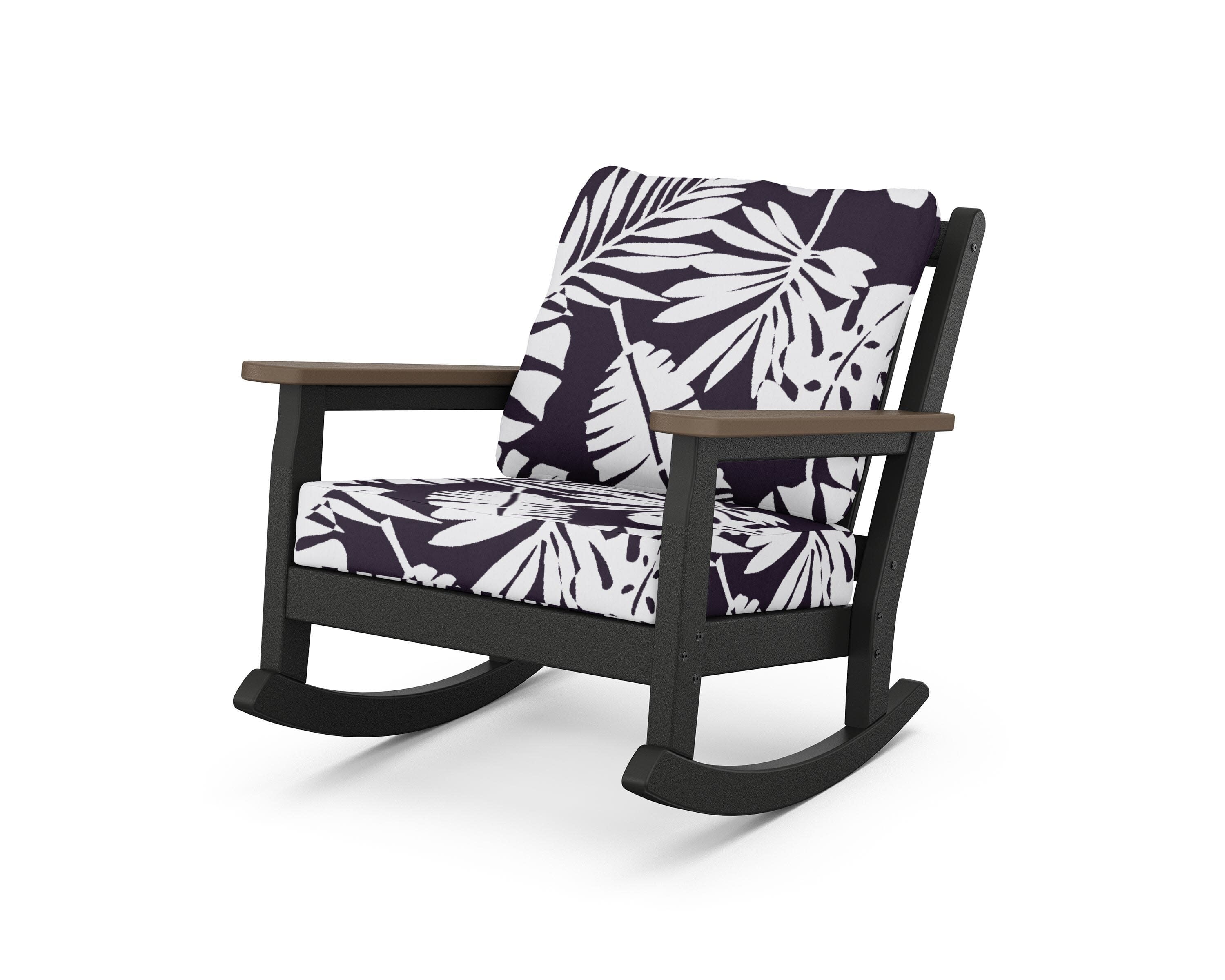 Chippendale Deep Seating Rocking Chair in Black / Kona / Leaf Navy