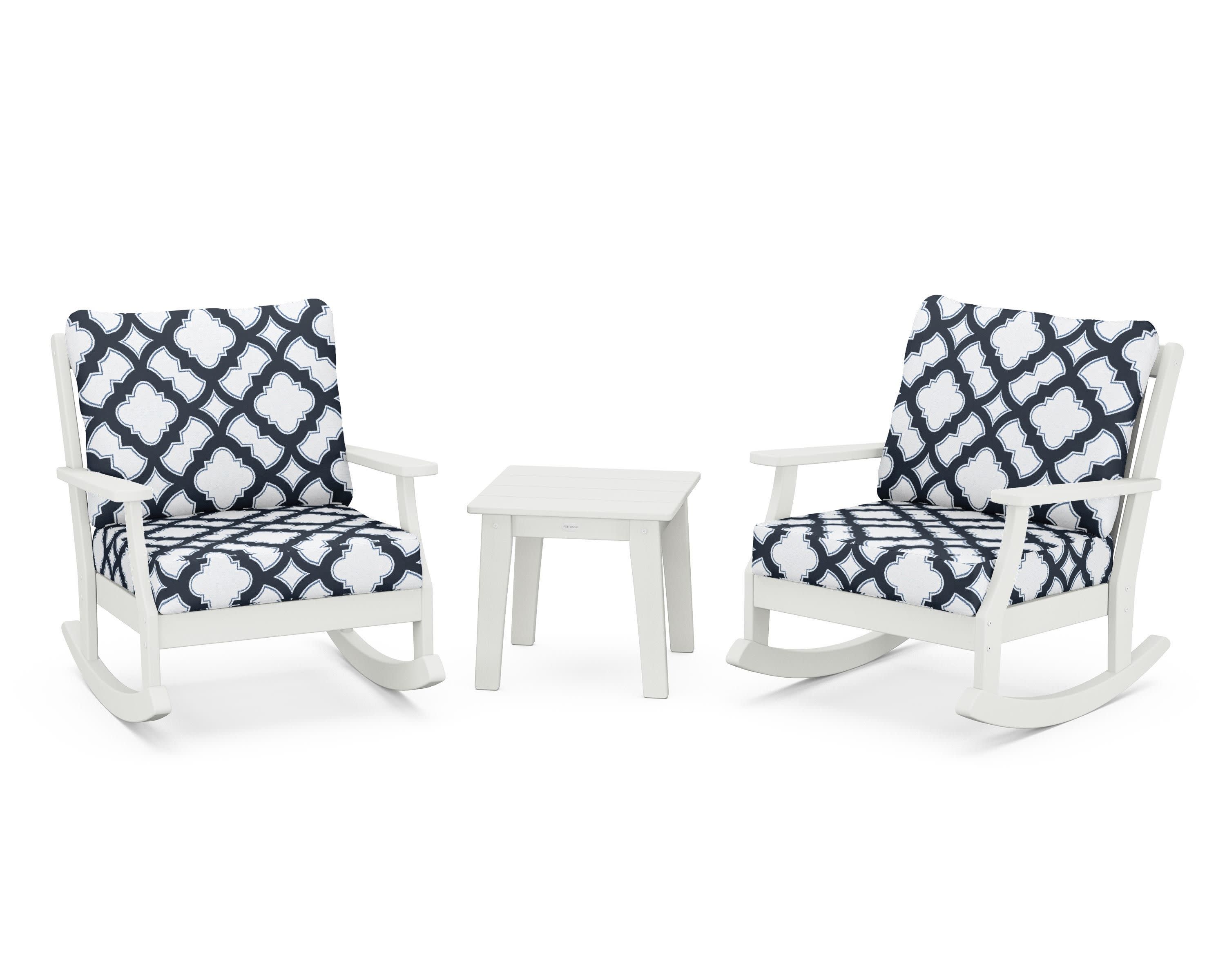 Braxton 3-Piece Deep Seating Rocker Set in Vintage White / Trellis Marine Indigo