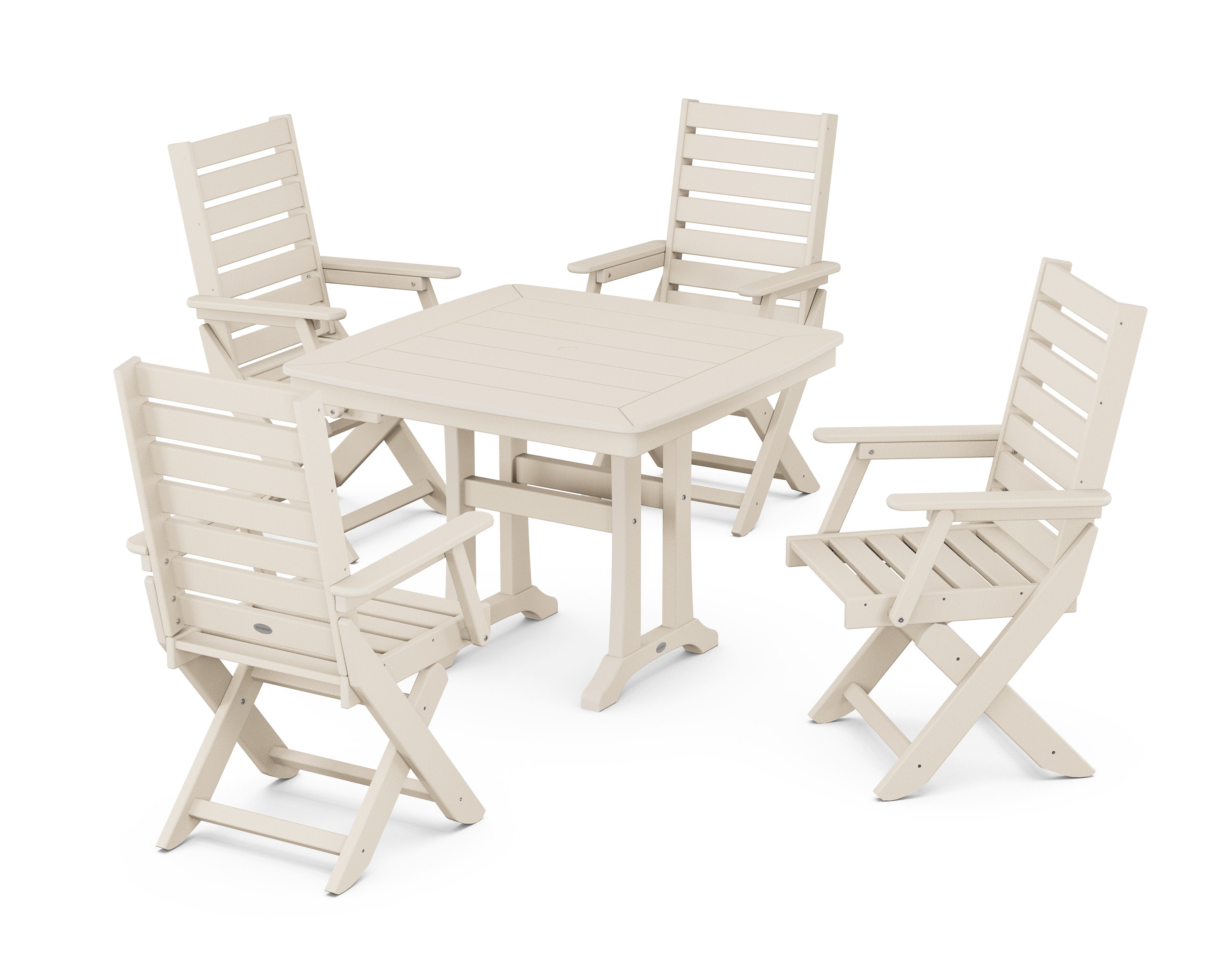 Captain Folding Chair 5-Piece Dining Set with Trestle Legs in Sand