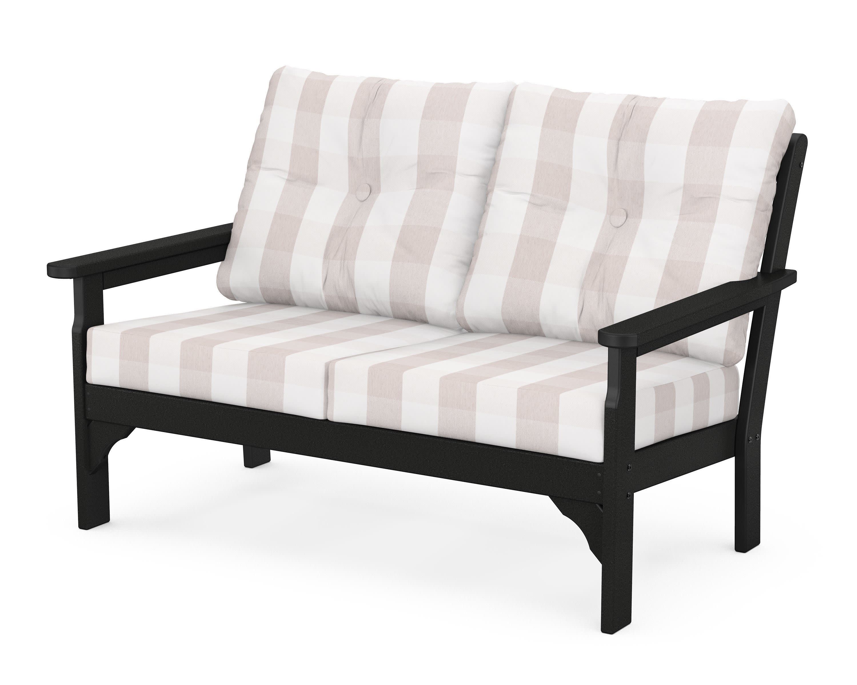 Vineyard Deep Seating Loveseat in Black / Buffalo Plaid Dune Burlap