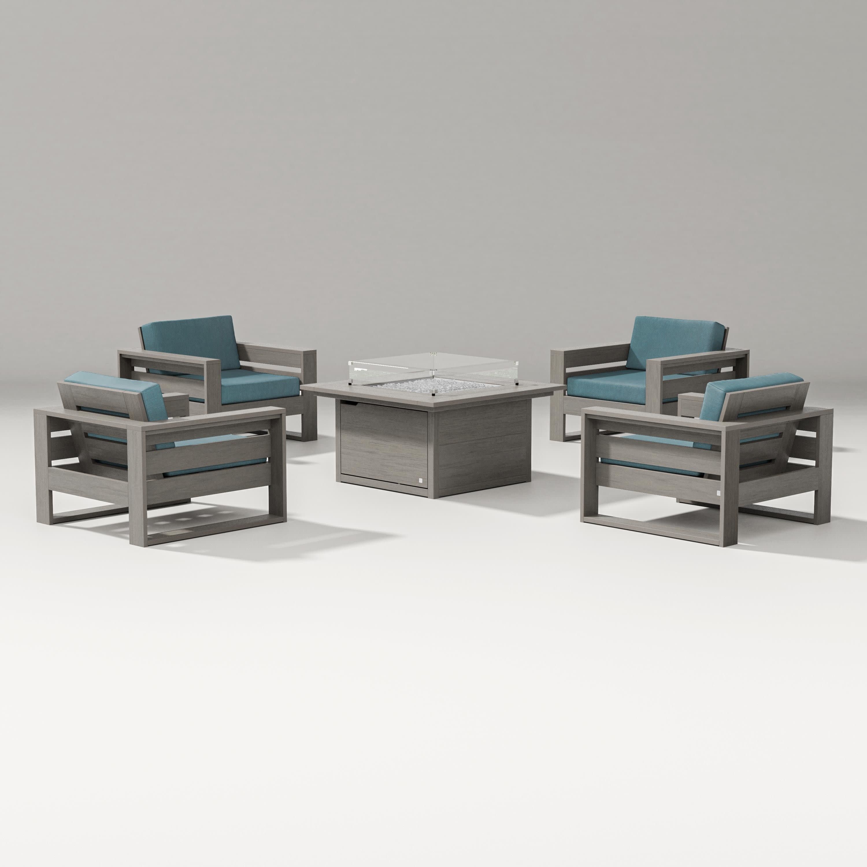 Latitude 5-Piece Lounge Fire Table Set in Driftwood / Ocean Teal