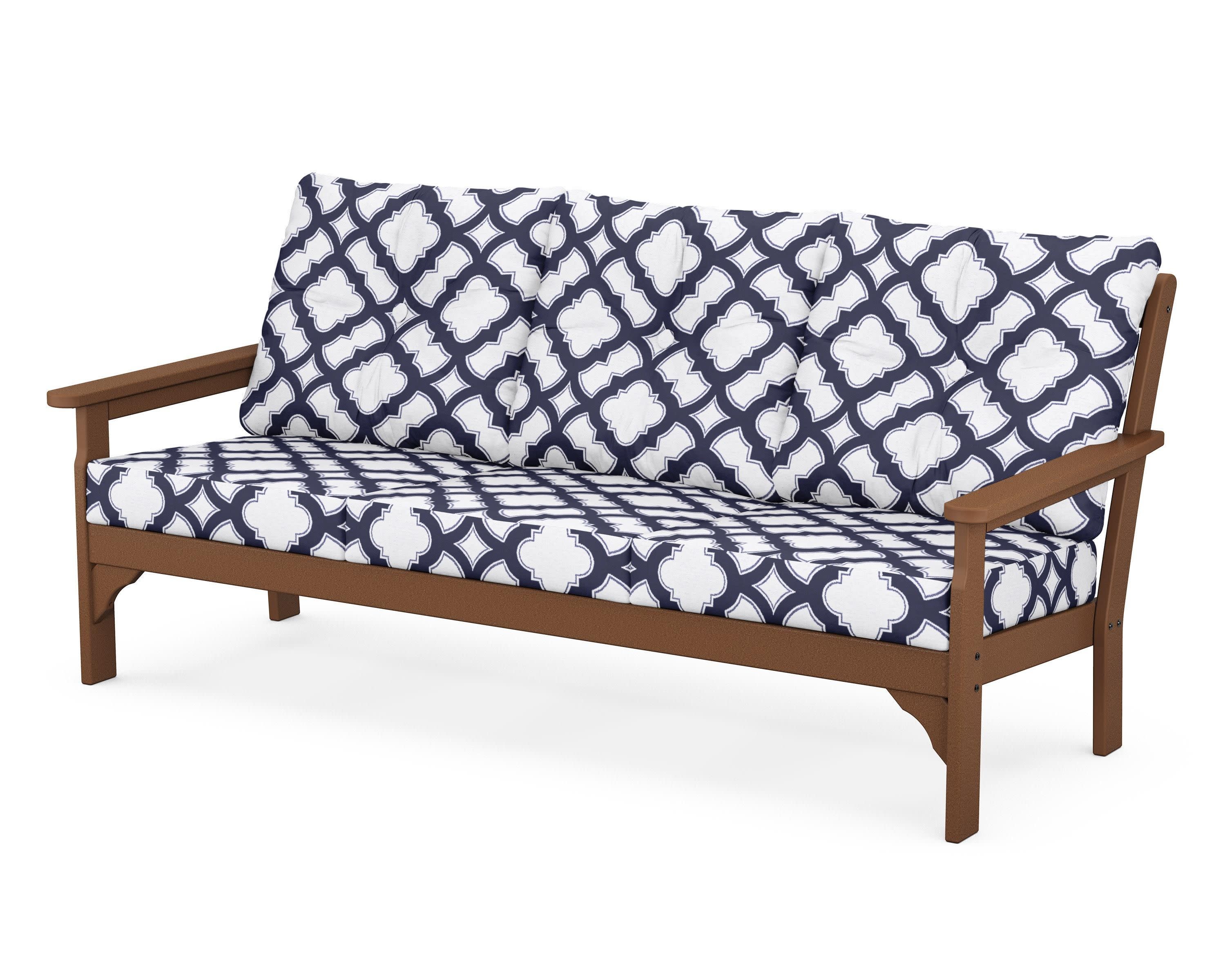 Vineyard Deep Seating Sofa in Teak / Trellis Navy