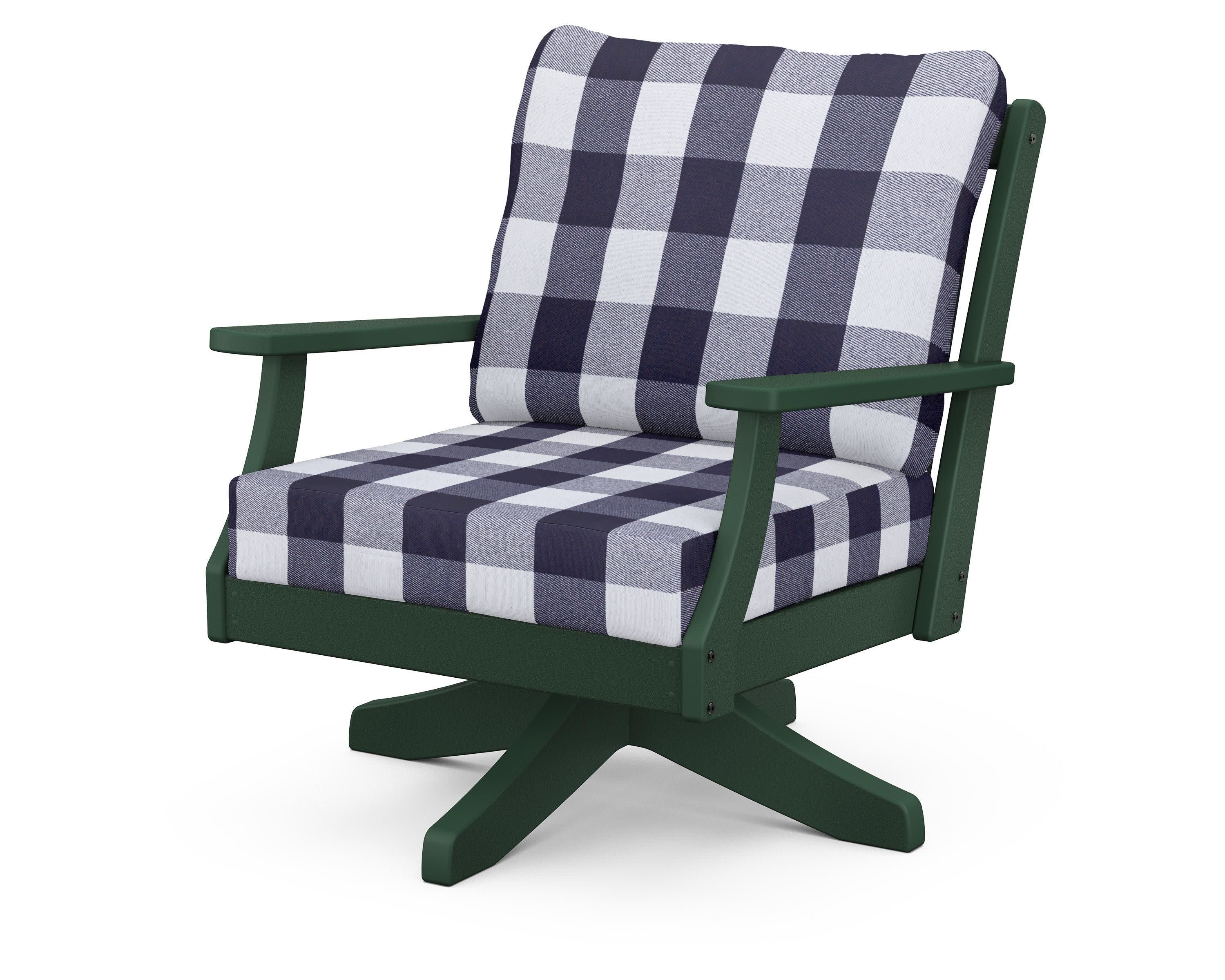 Braxton Deep Seating Swivel Chair in Green / Buffalo Plaid Navy