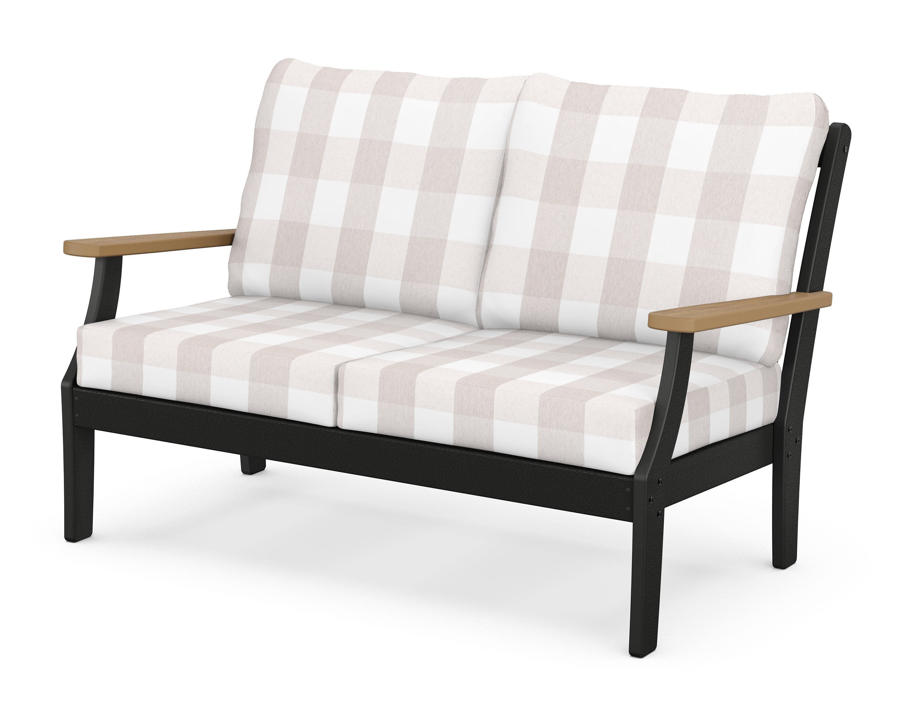 Braxton Deep Seating Loveseat in Black / Natural / Buffalo Plaid Dune Burlap