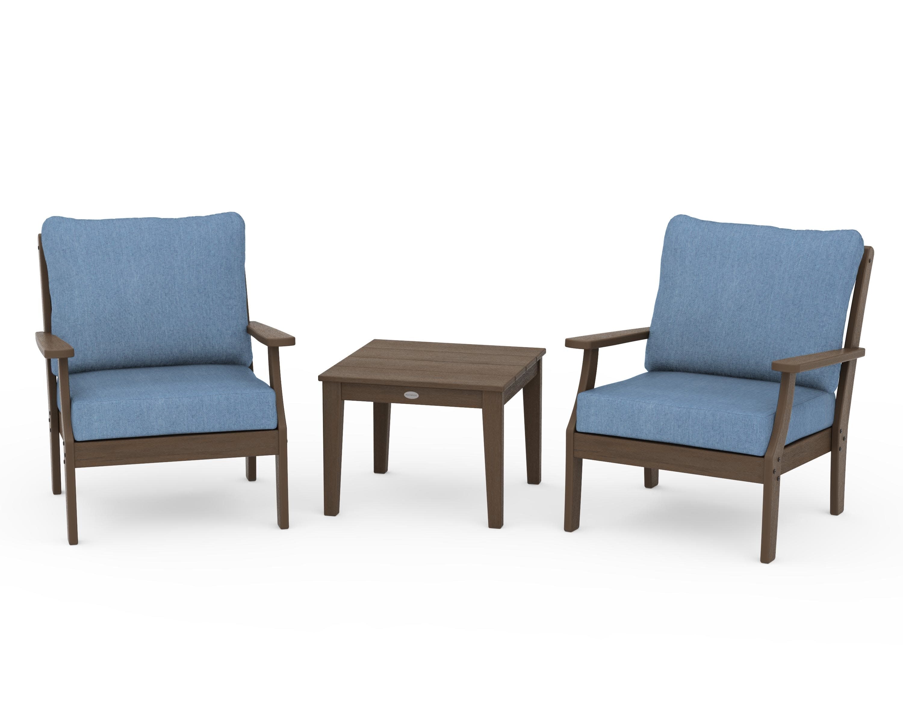 Braxton 3-Piece Deep Seating Set in Kona / Sky Blue